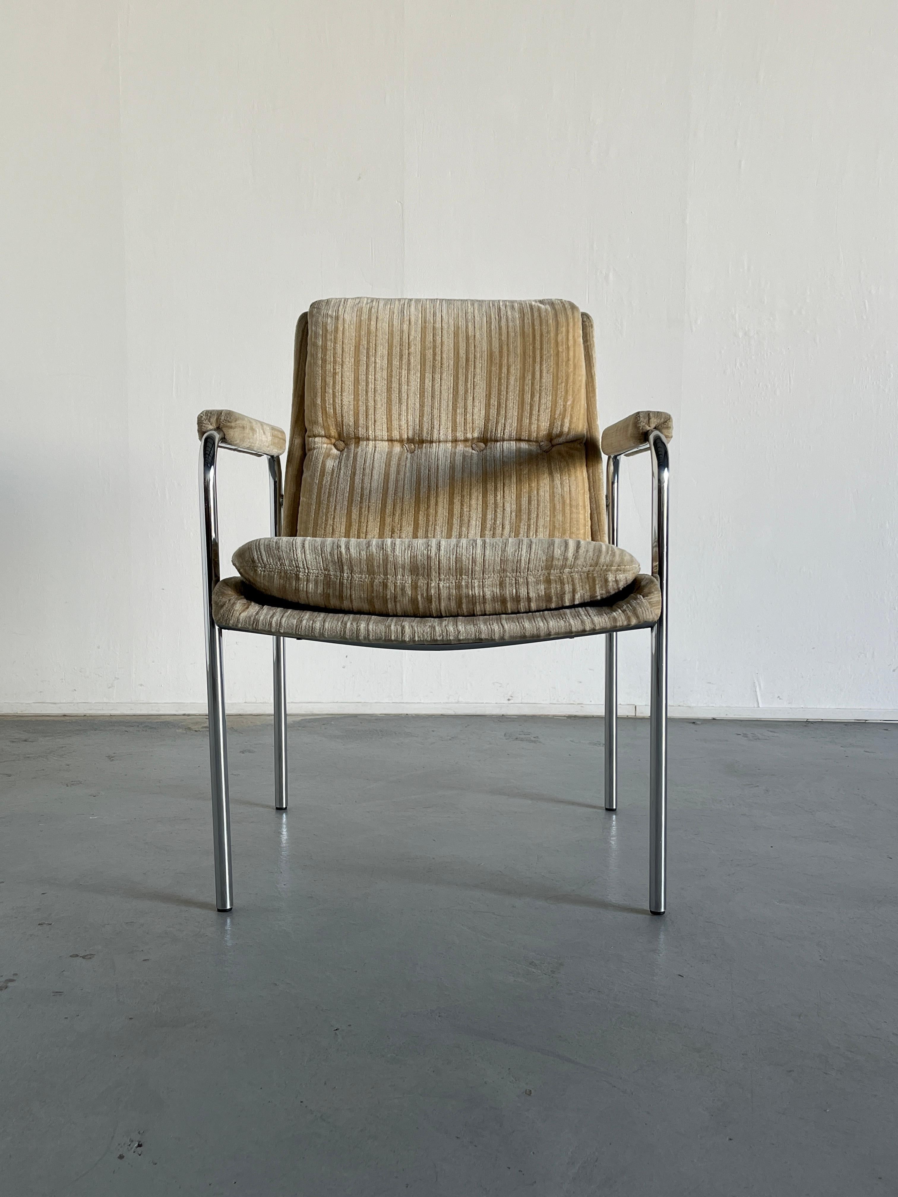 1 of 6 Mid-Century Modern Chromed Steel and Upholstery Armchairs, Germany 1970s 2
