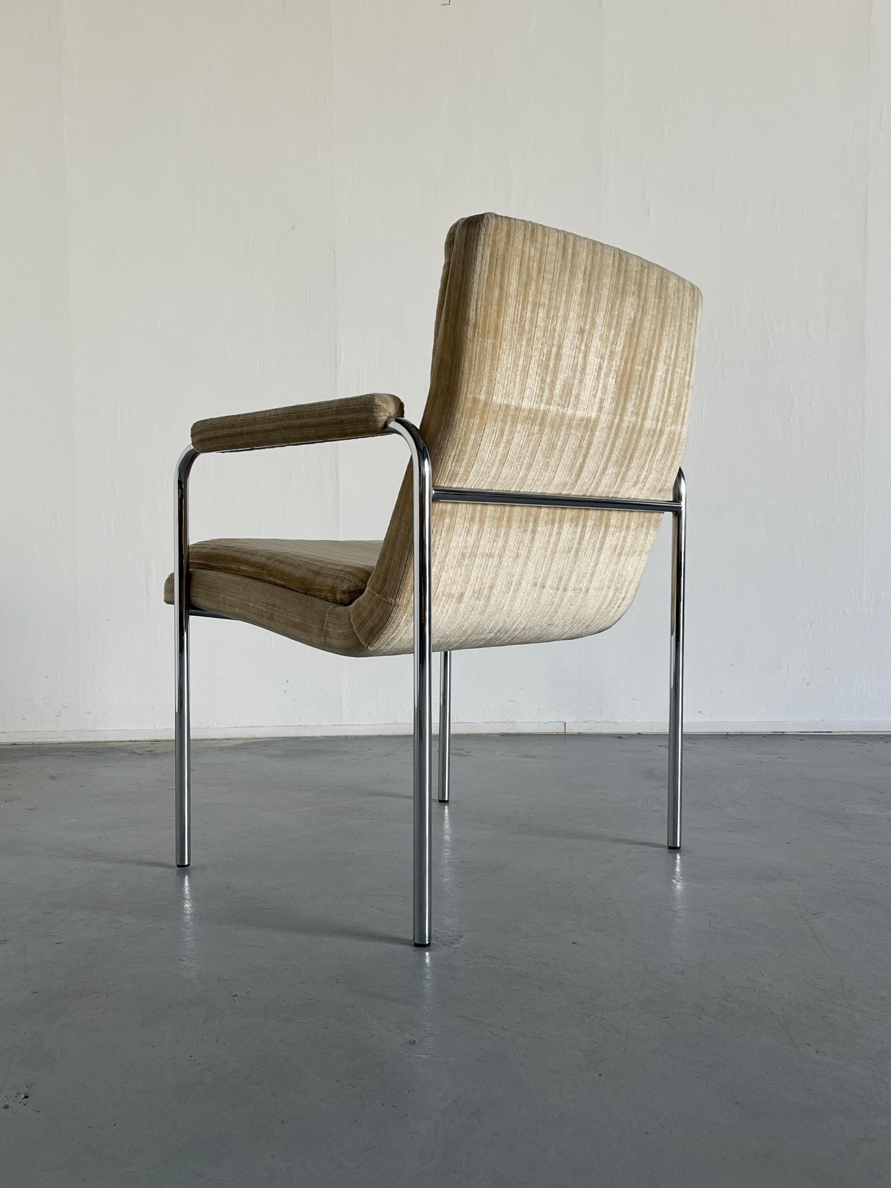 1 of 6 Mid-Century Modern Chromed Steel and Upholstery Armchairs, Germany 1970s 3
