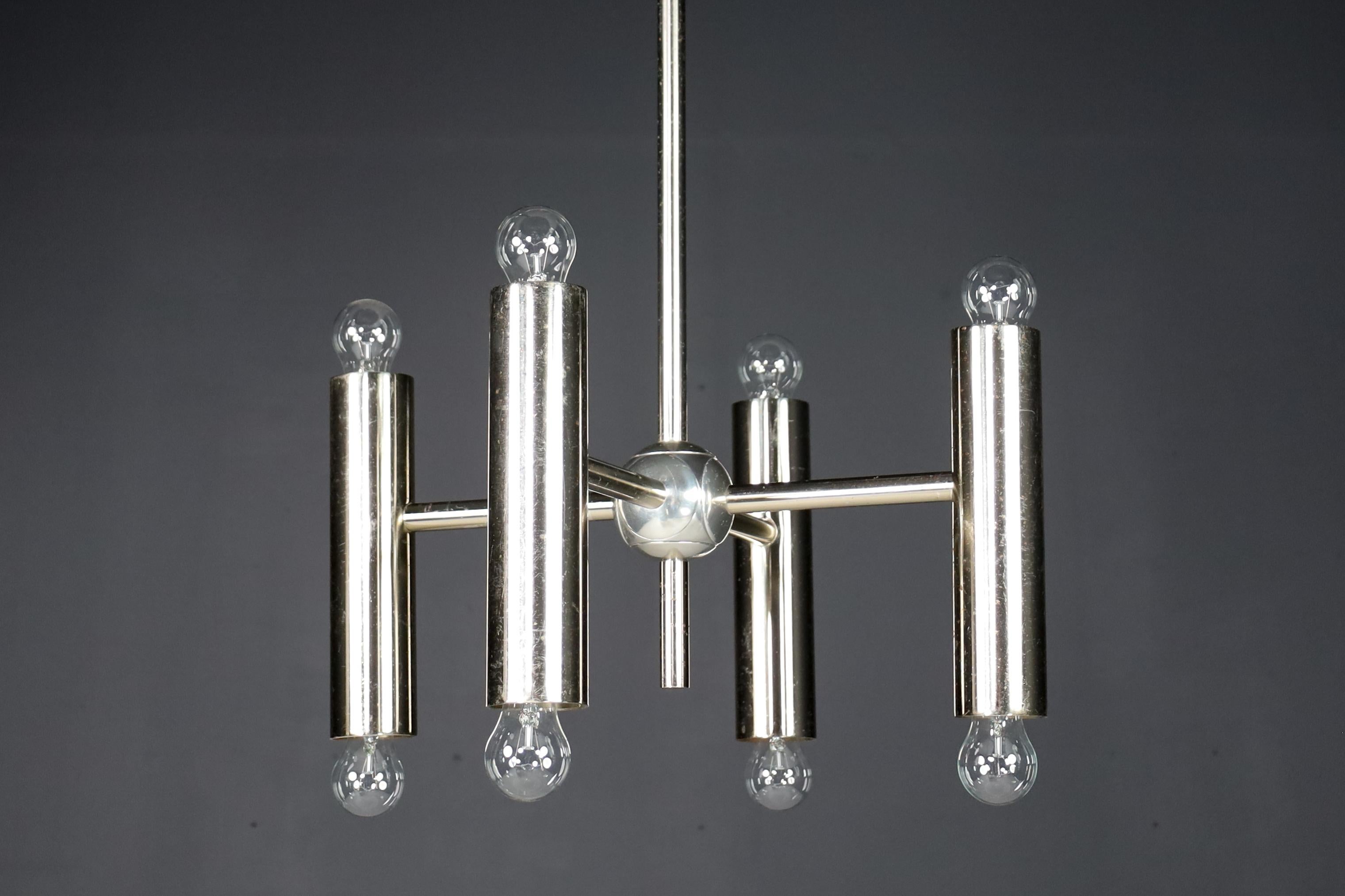 1 of 6 Minimalistic Design Geometric Chandeliers in Chrome, Germany, 1970s In Good Condition For Sale In Almelo, NL