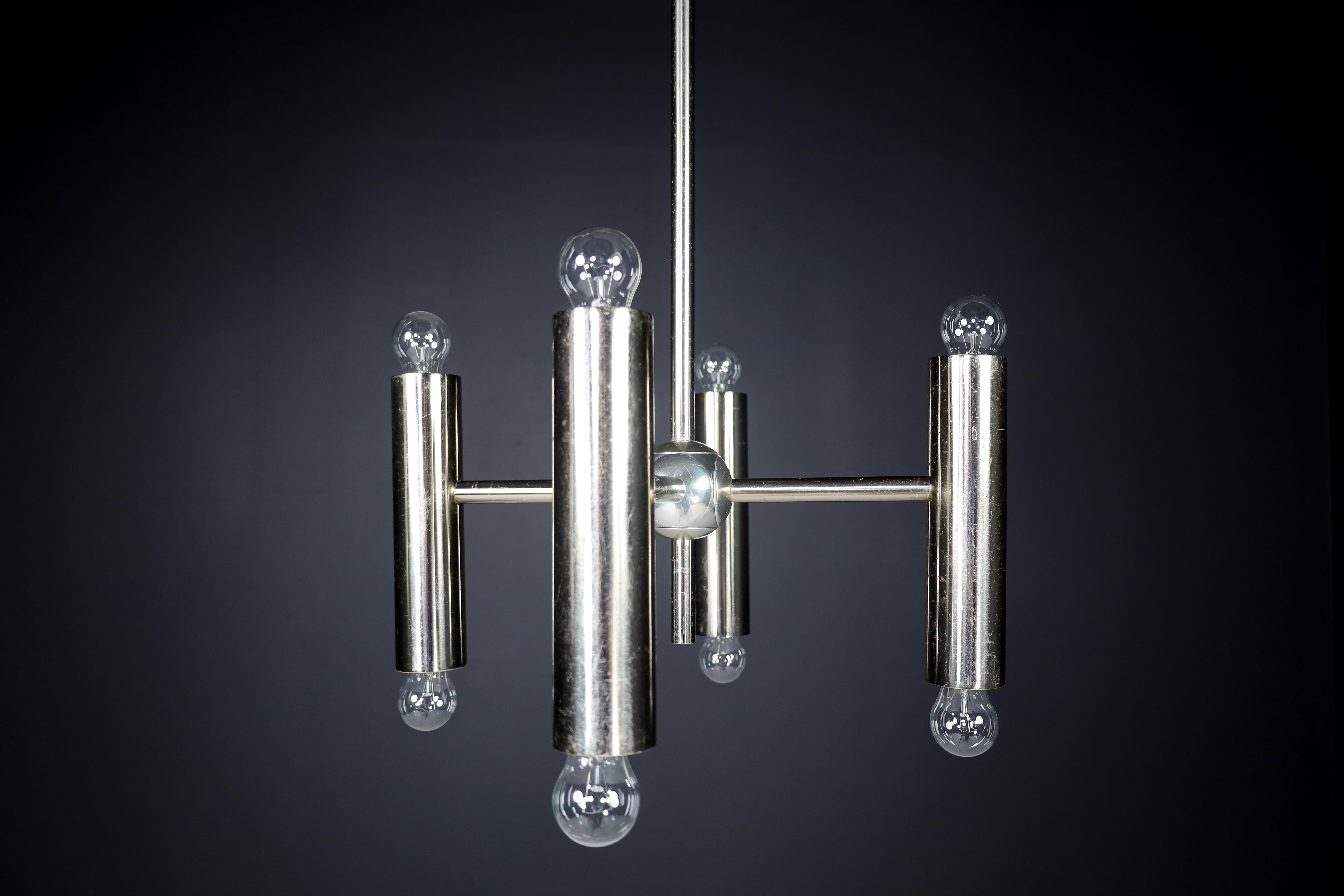 Steel 1 of 6 Minimalistic Design Geometric Chandeliers in Chrome, Germany, 1970s For Sale