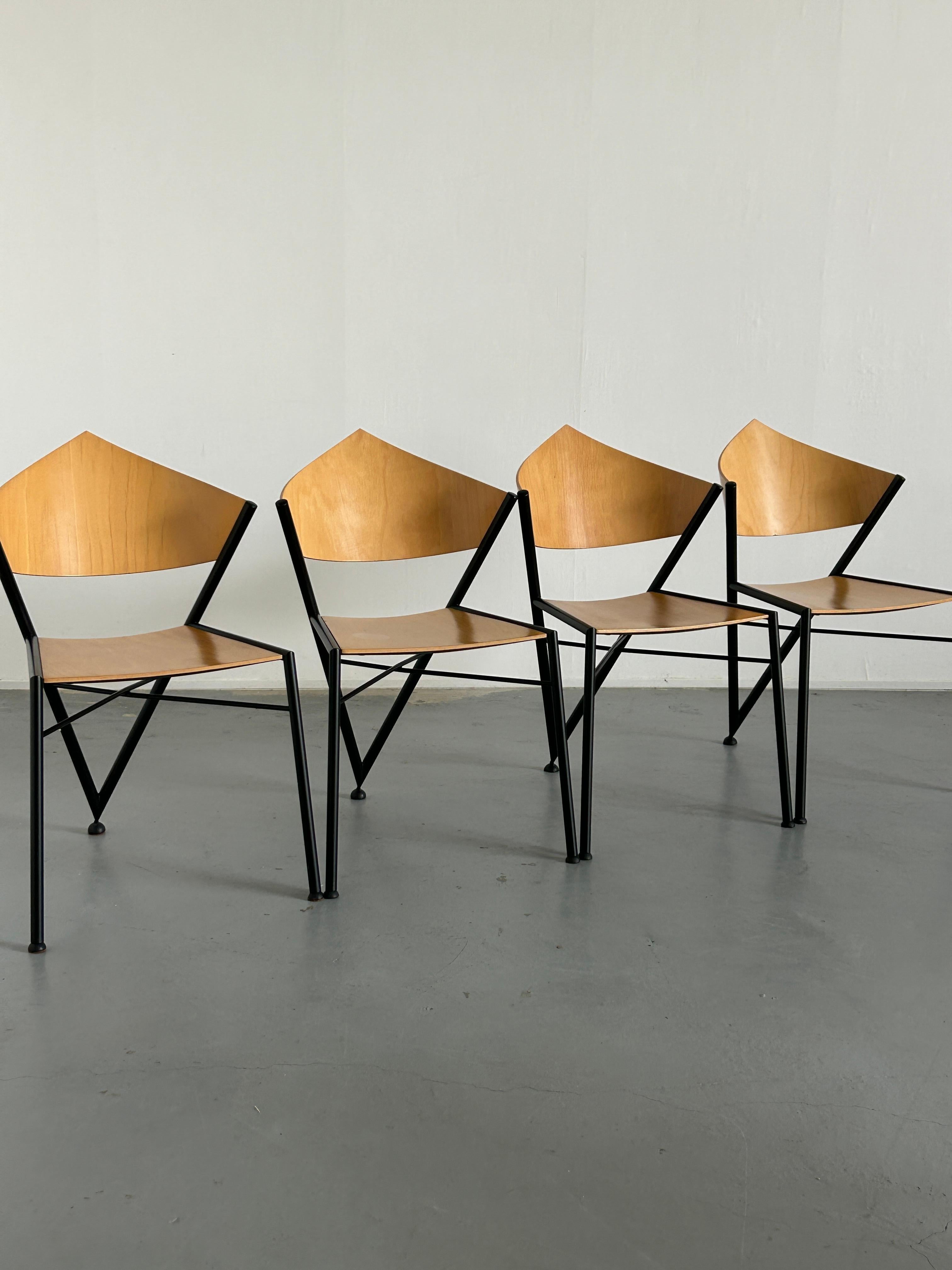 1 of 6 Postmodern Metal Framed Plywood Chairs, Memphis Design, 1980s Italy 4