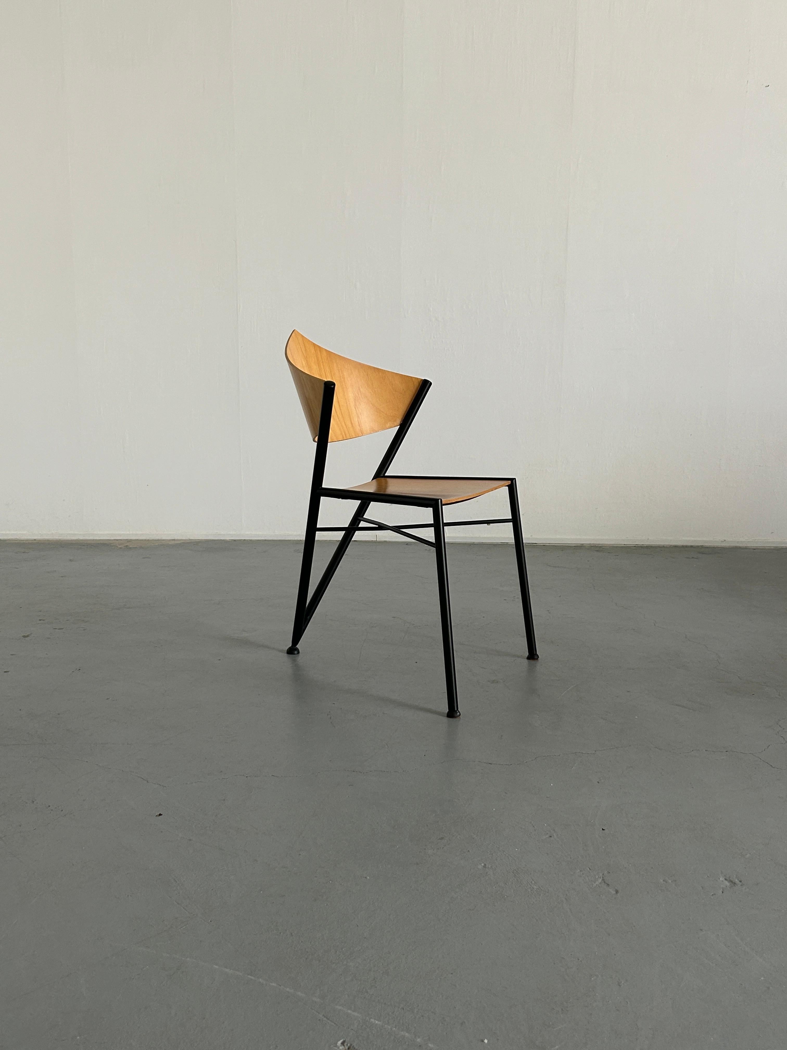 1 of 6 Postmodern Metal Framed Plywood Chairs, Memphis Design, 1980s Italy 5