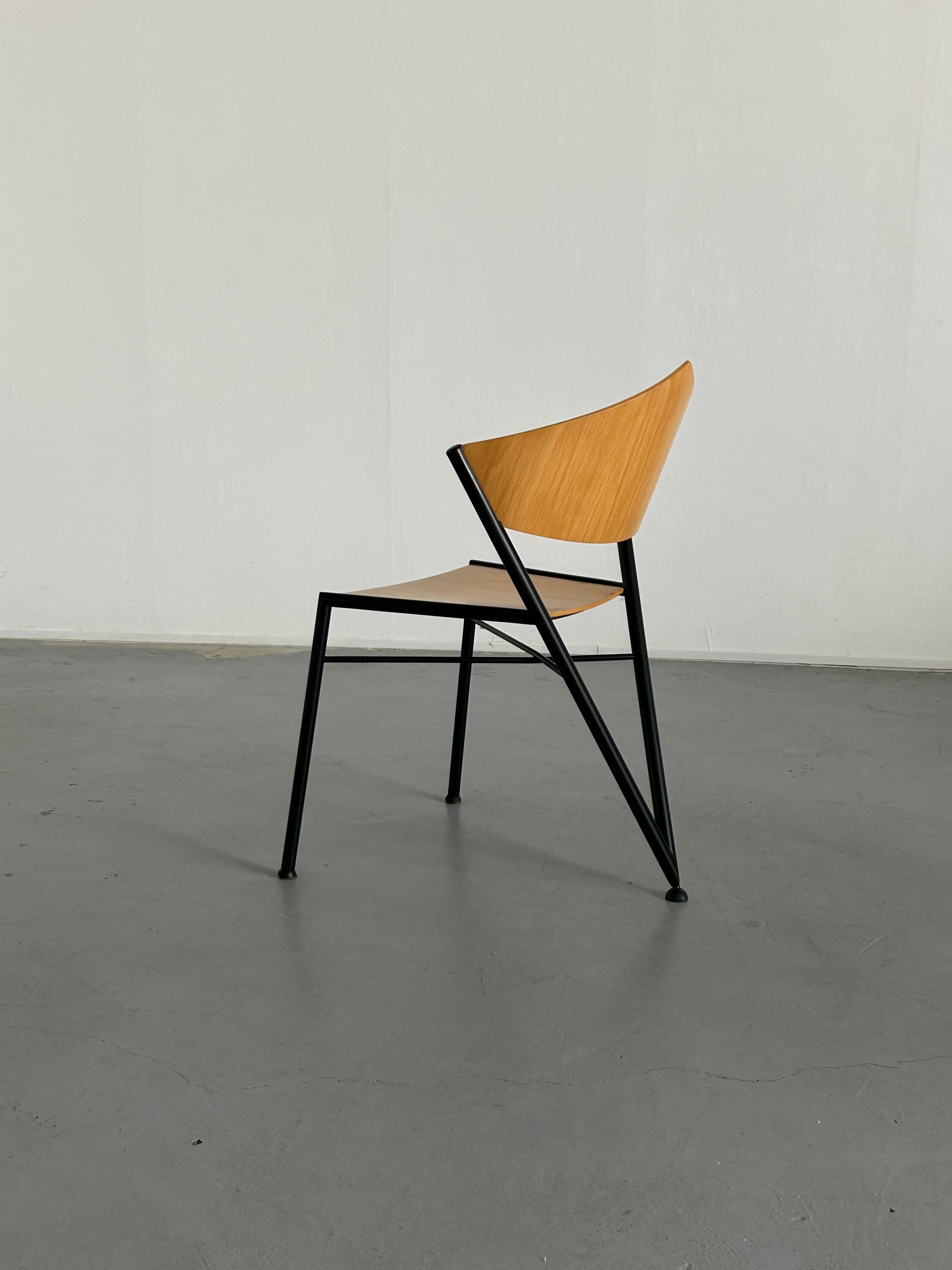 1 of 6 Postmodern Metal Framed Plywood Chairs, Memphis Design, 1980s Italy 6