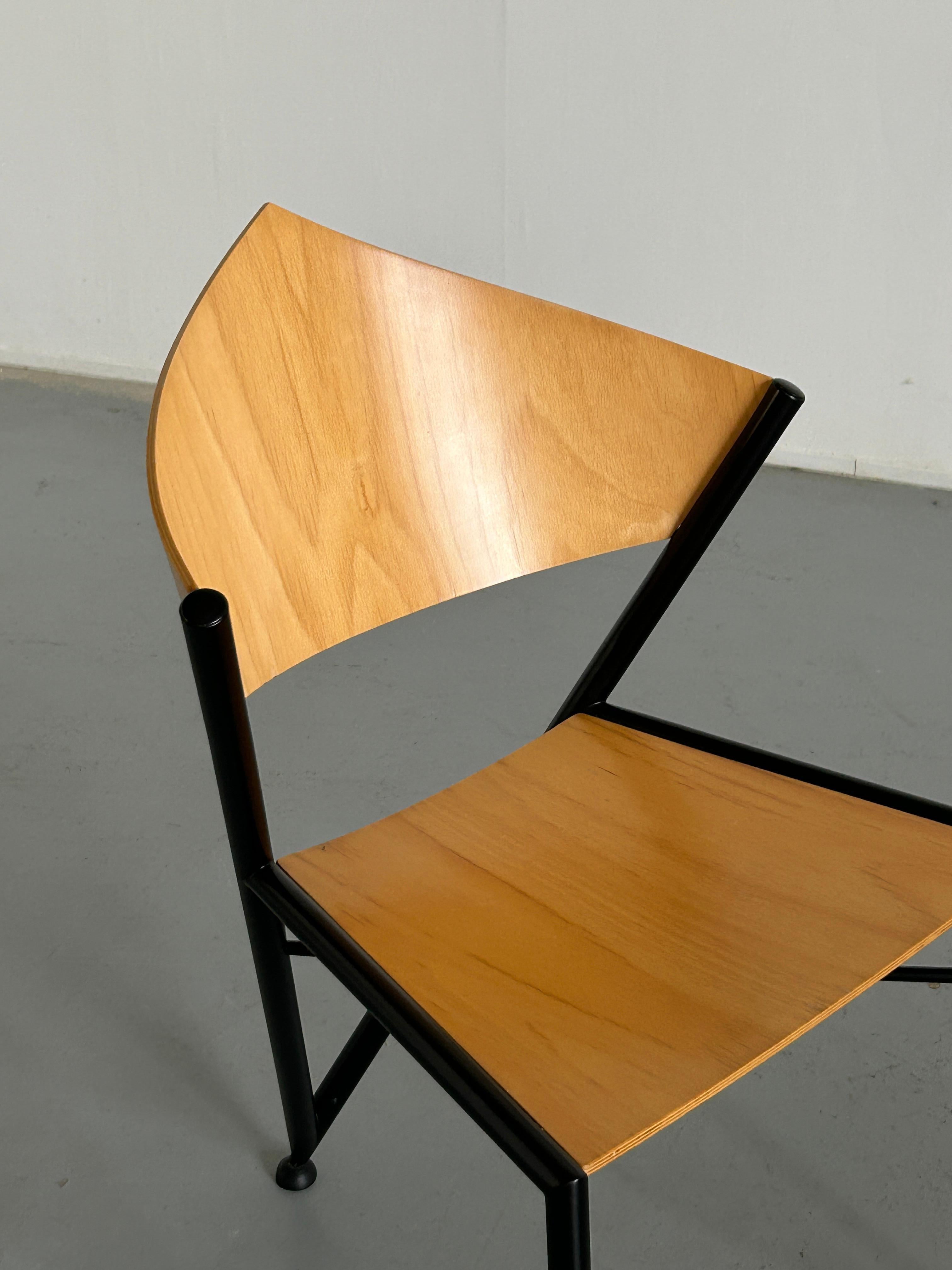 1 of 6 Postmodern Metal Framed Plywood Chairs, Memphis Design, 1980s Italy 7