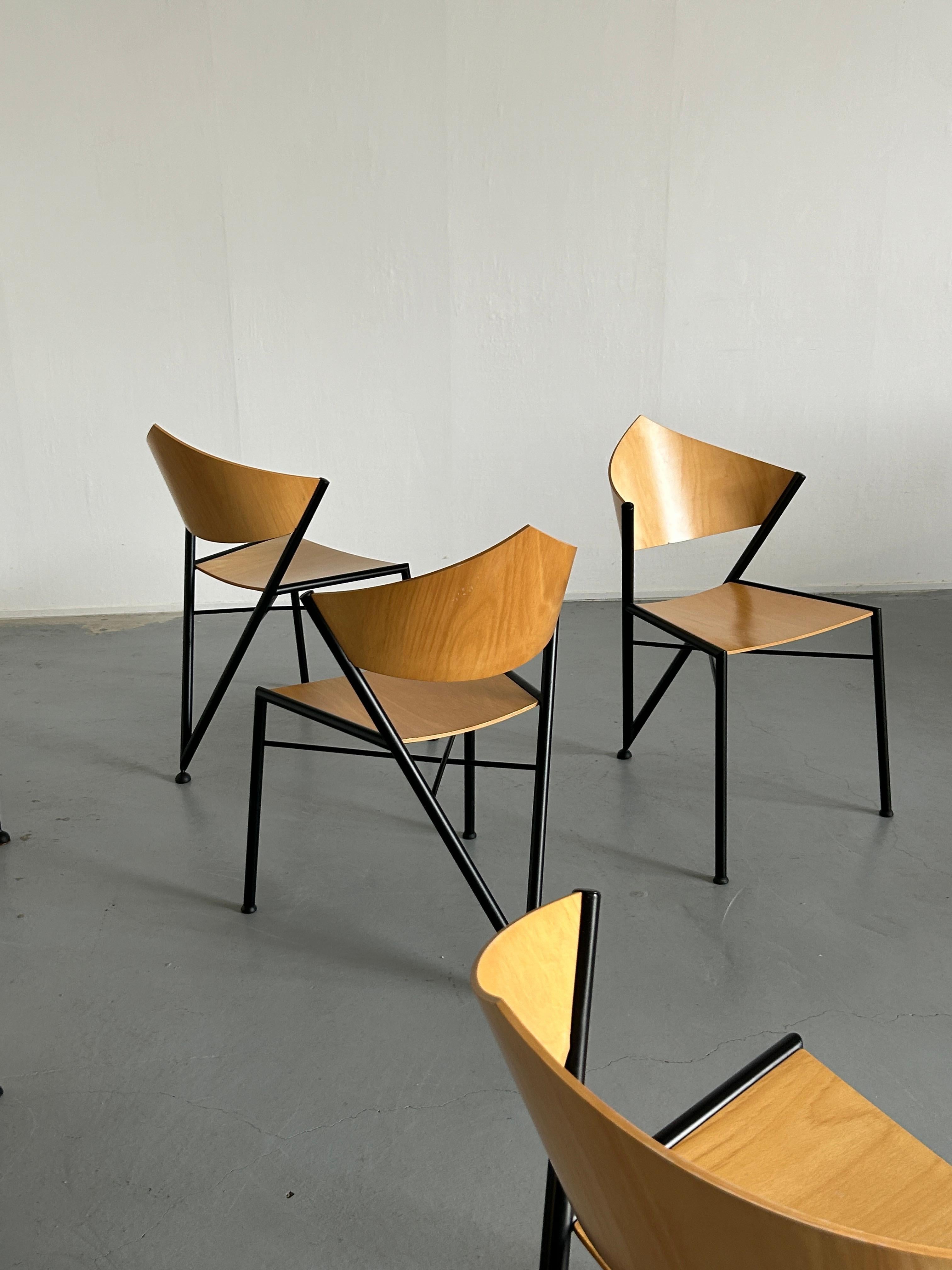 1 of 6 Postmodern Metal Framed Plywood Chairs, Memphis Design, 1980s Italy 2