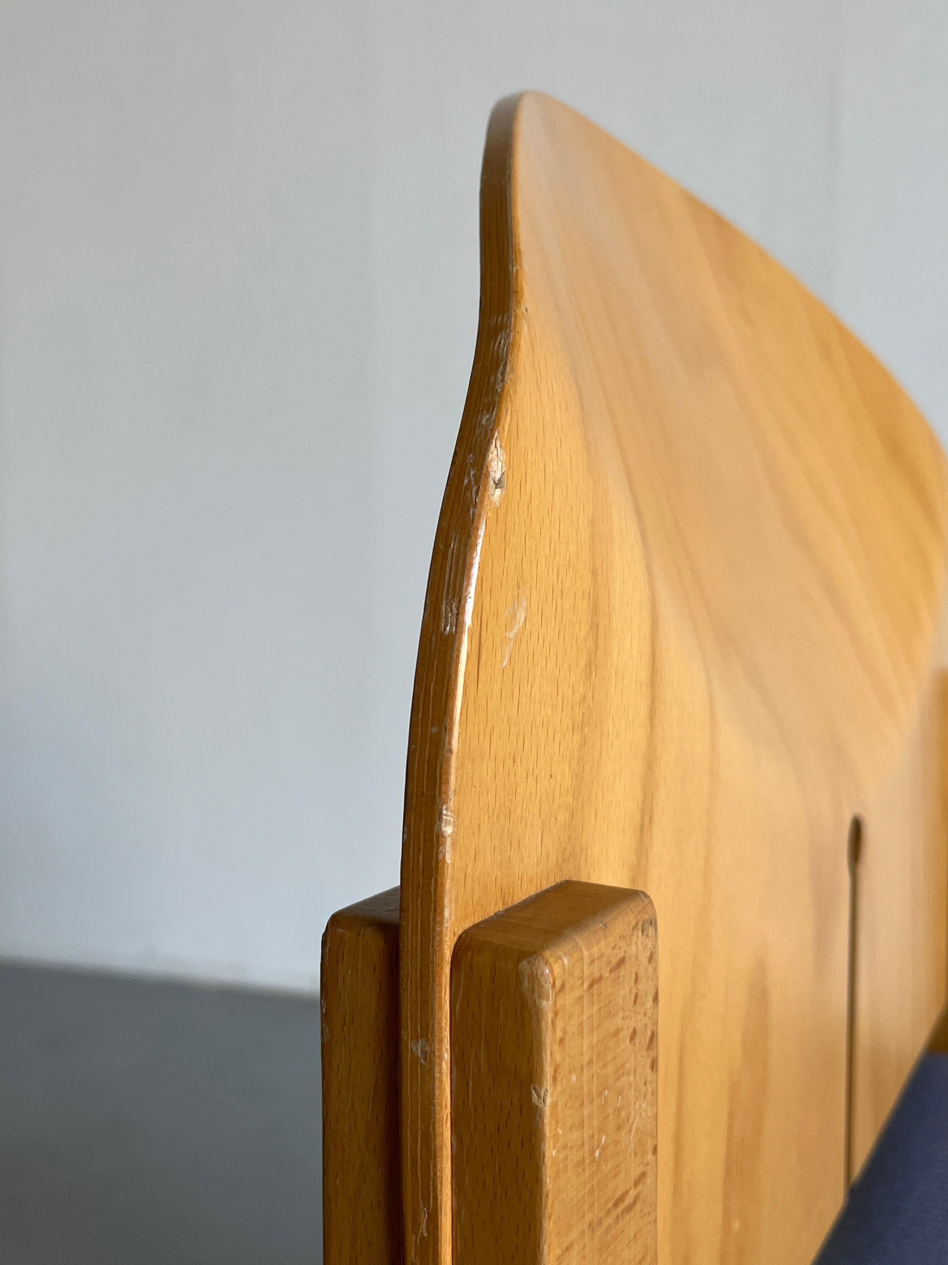1 von 6 postmodernen stapelbaren Holzstühlen aus Holz von Arno Votteler, 80er Jahre, Deutschland 9
