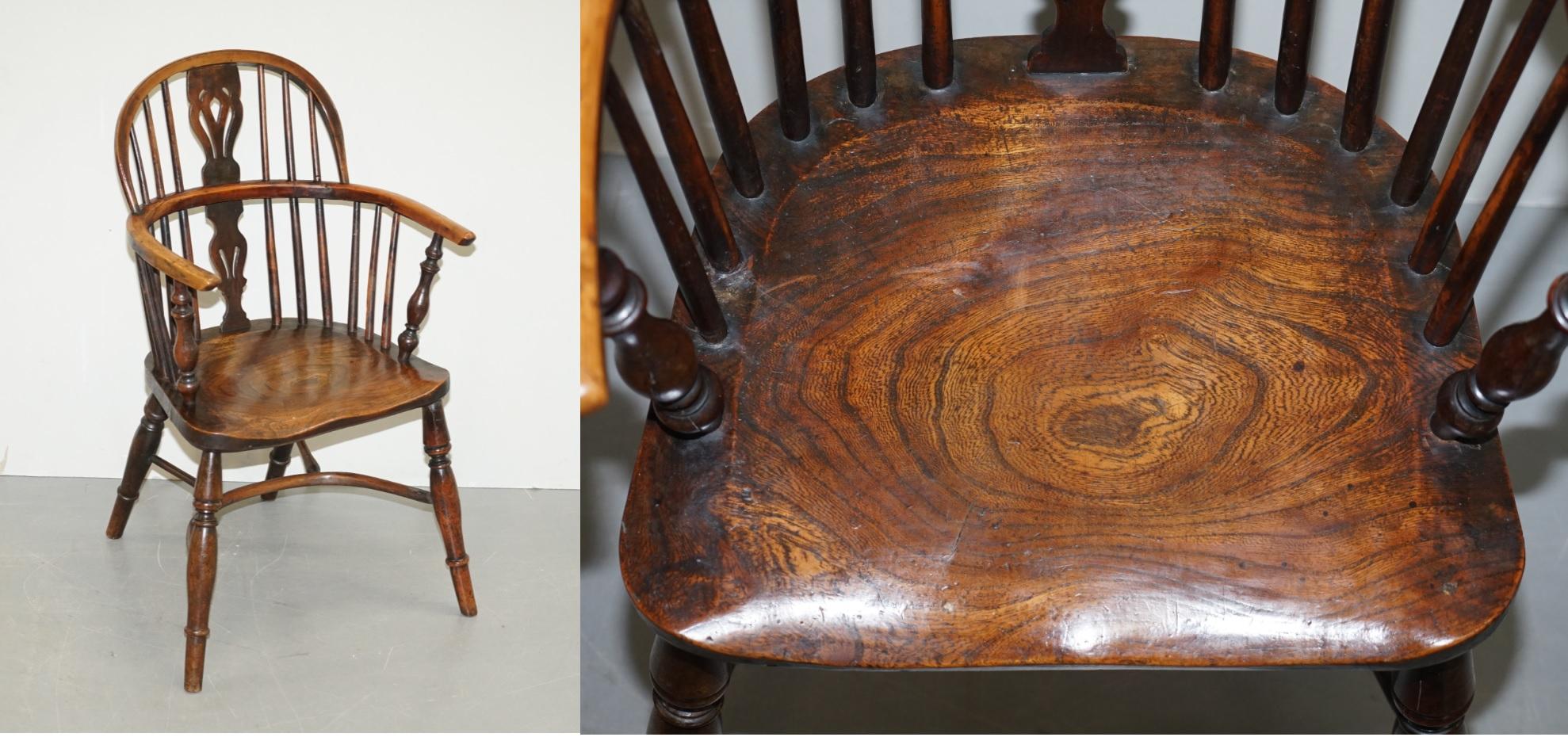 We are delighted to offer for sale 1 of 6 lovely solid Elm hand sawn circa 1860 Windsor stick back armchair

The Antique Windsor chair is a country piece of antique furniture that usually comes with lovely charm and character. They were first seen