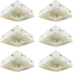1 of 6 Square Kalmar Flush Mount Light Fixtures, Brass Textured Glass, 1960
