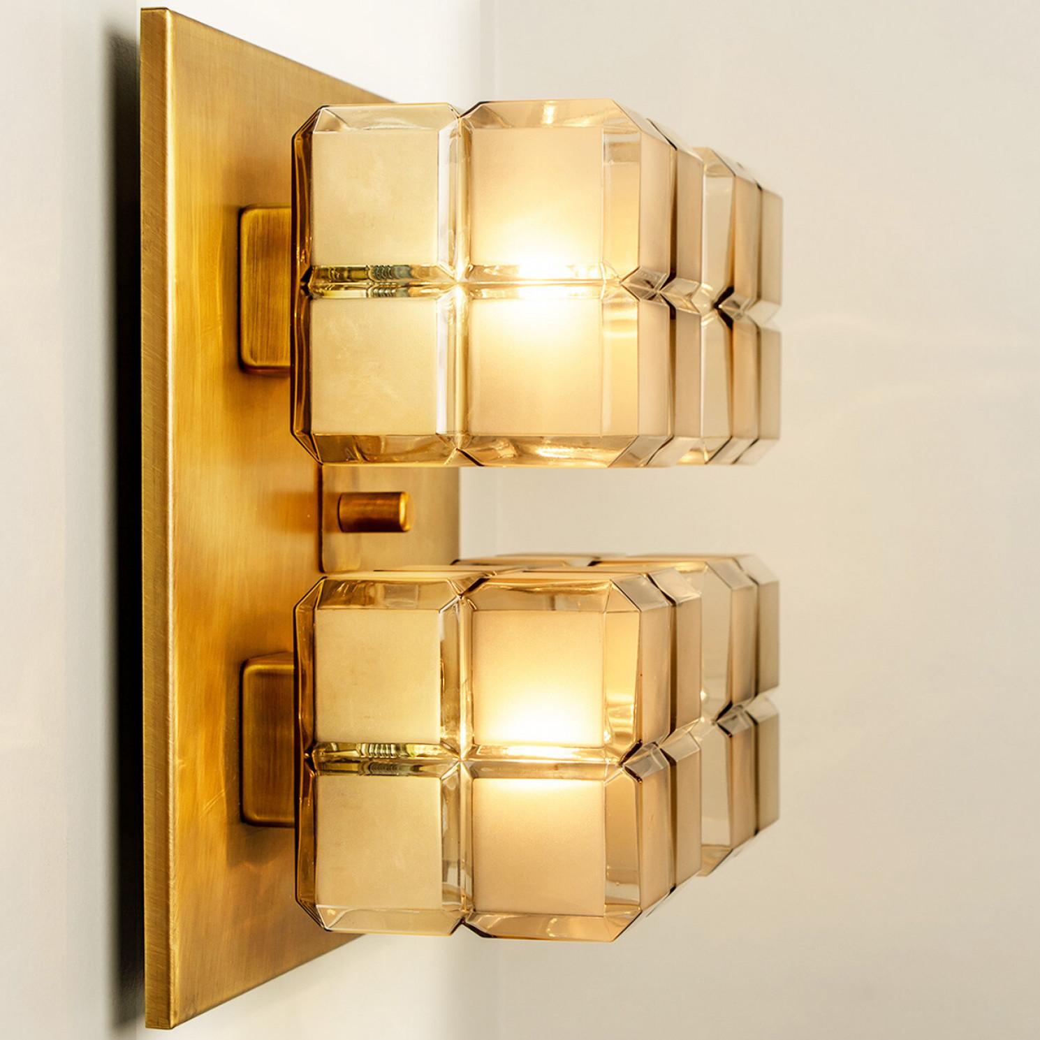 1 of 6 Square Shaped Gold Milkglass Wall Lights Flush Mounts by Glashütte For Sale 2