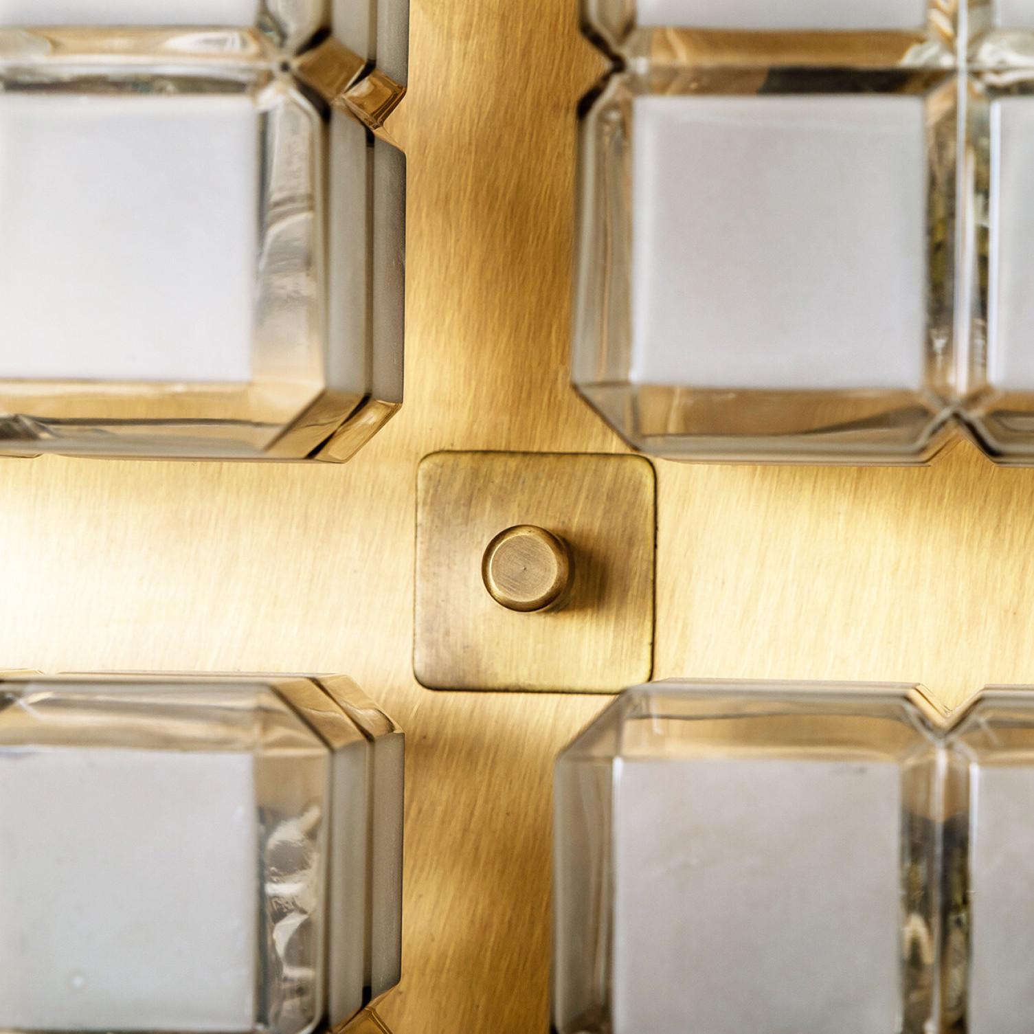 1 of 6 Square Shaped Gold Milkglass Wall Lights Flush Mounts by Glashütte For Sale 4