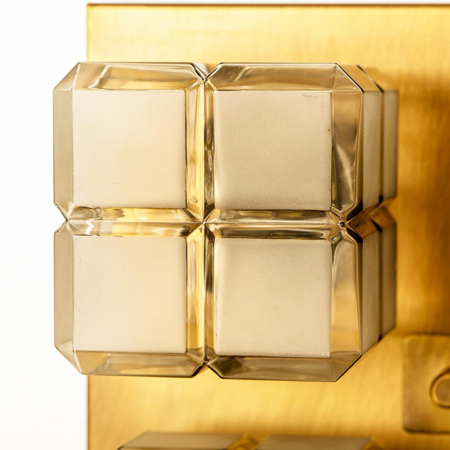 1 of 6 Square Shaped Gold Milkglass Wall Lights Flush Mounts by Glashütte For Sale 5