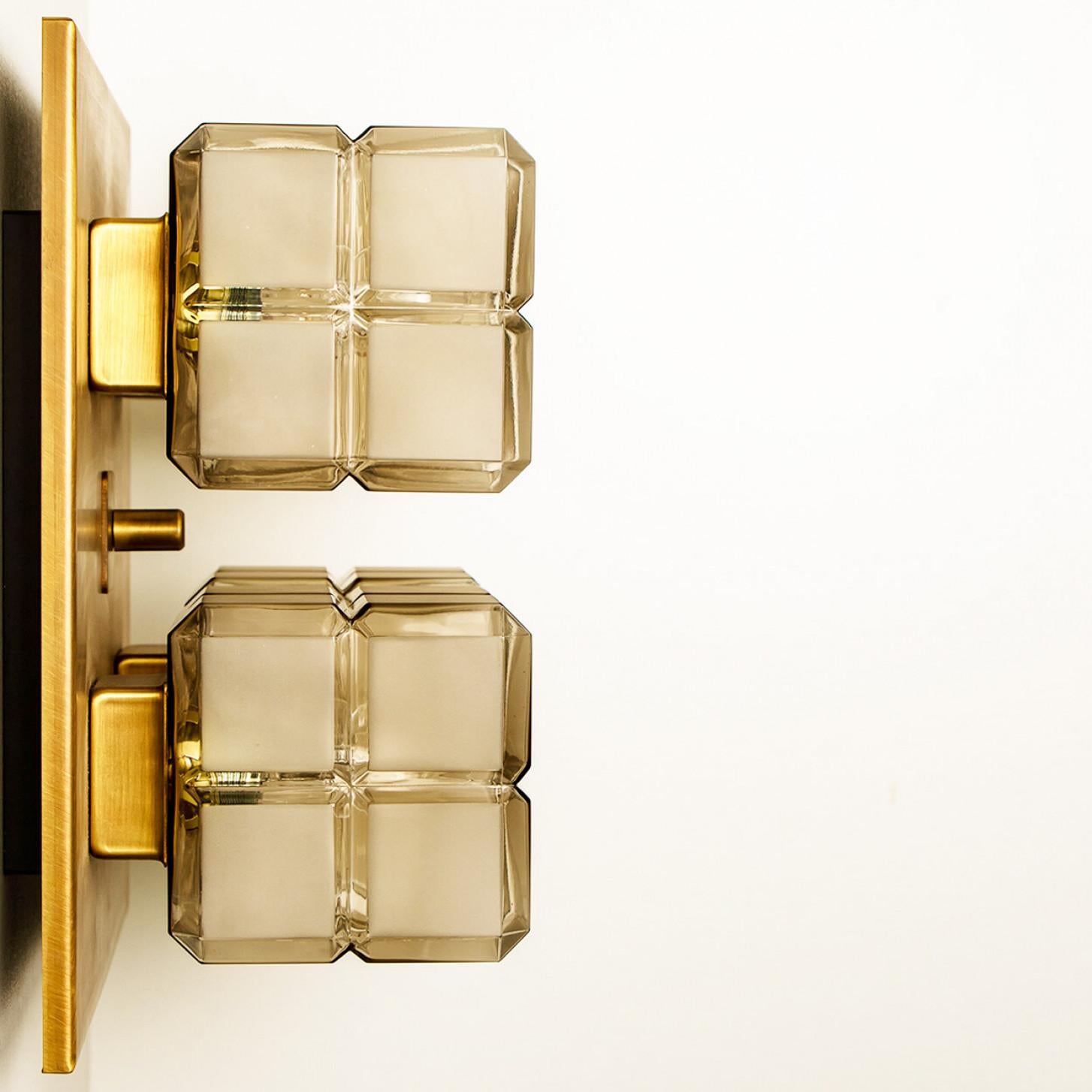 1 of 6 Square Shaped Gold Milkglass Wall Lights Flush Mounts by Glashütte For Sale 7