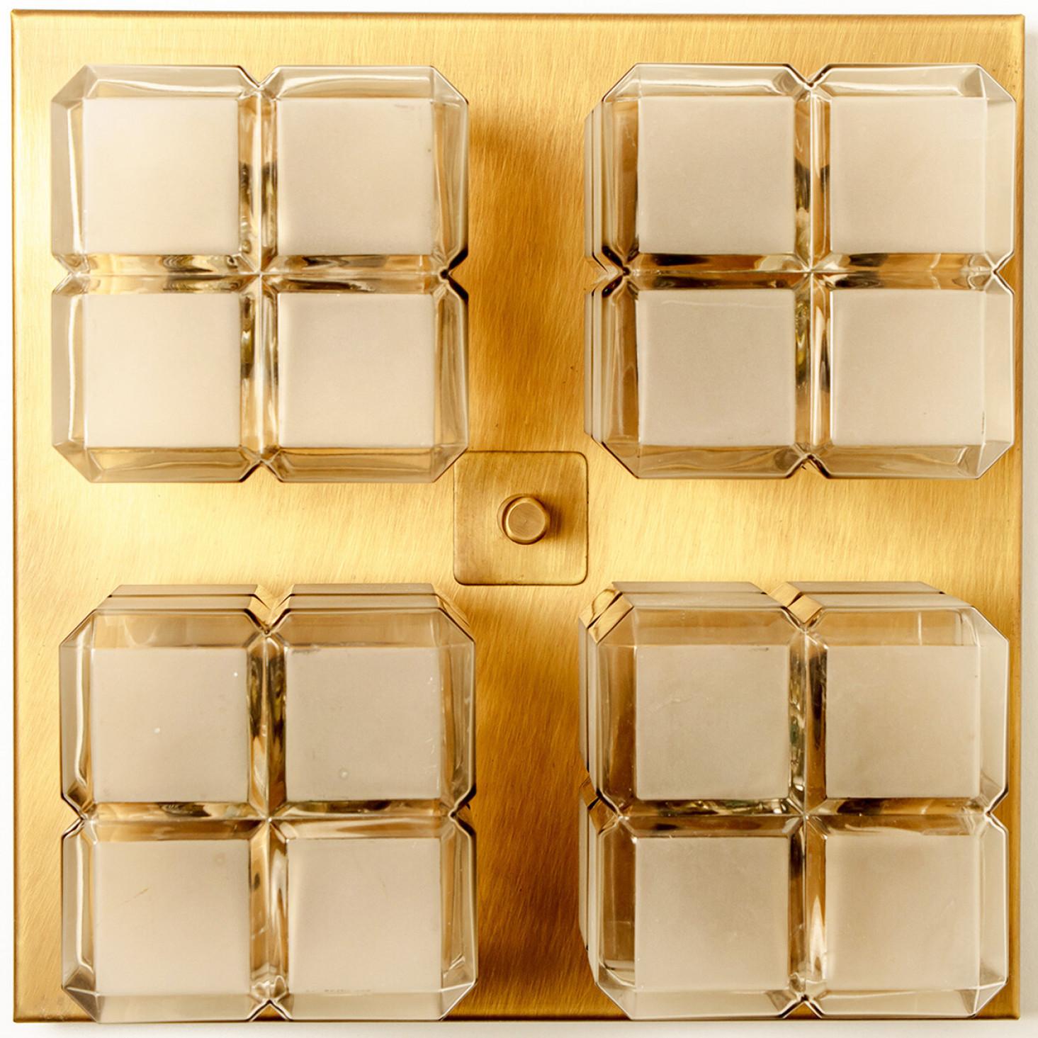 1 of 6 Square Shaped Gold Milkglass Wall Lights Flush Mounts by Glashütte For Sale 10