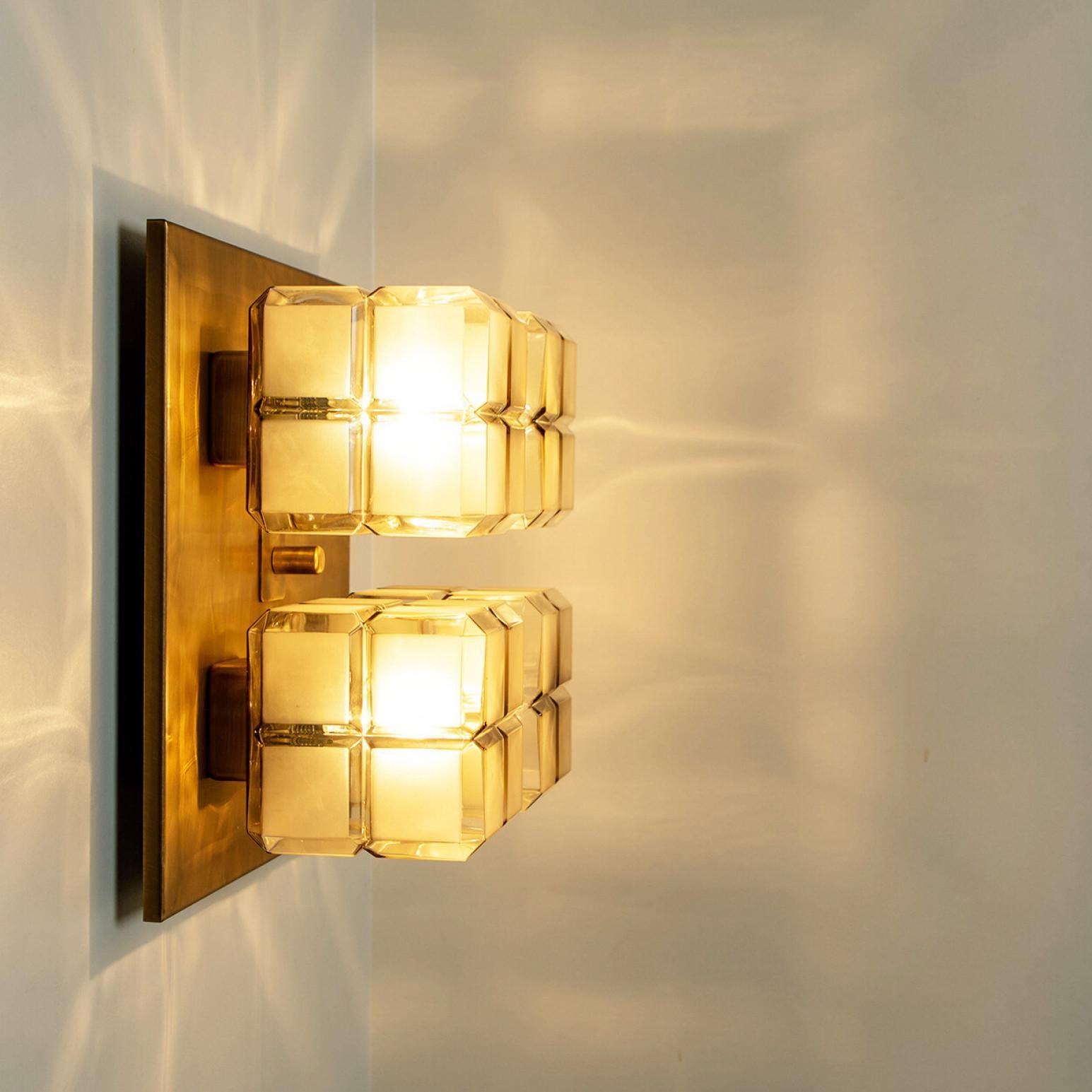 1 of 6 Square Shaped Gold Milkglass Wall Lights Flush Mounts by Glashütte In Good Condition For Sale In Rijssen, NL