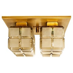 1 of 6 Square Shaped Gold Milkglass Wall Lights Flush Mounts by Glashütte