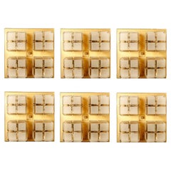 1 of 6 Square Shaped Gold Milkglass Wall Lights Flush Mounts by Glashütte