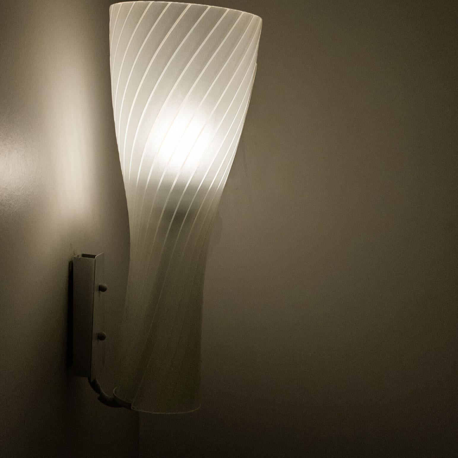 Other 1 of 6 Striped Clear White Glass Wall Lights by Gangkofner for Peill, Germany For Sale