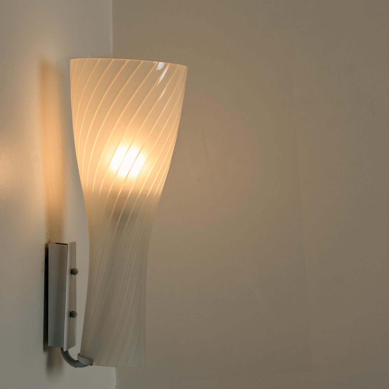 1 of 6 Striped Clear White Glass Wall Lights by Gangkofner for Peill, Germany For Sale 3