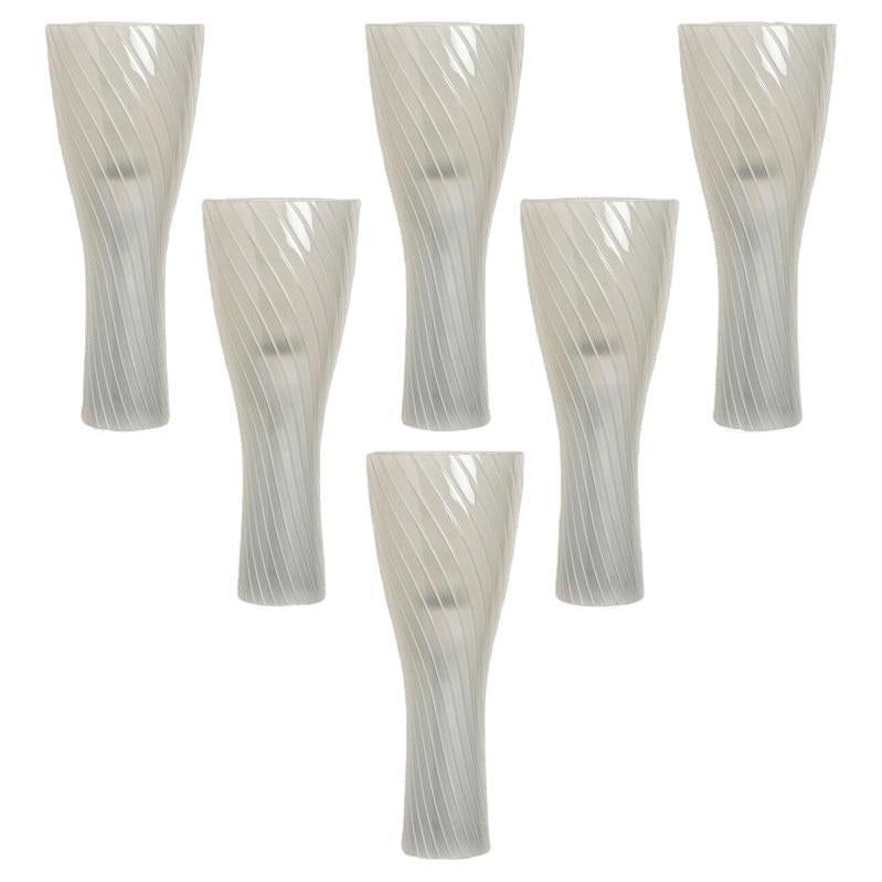 1 of 6 Striped Clear White Glass Wall Lights by Gangkofner for Peill, Germany For Sale
