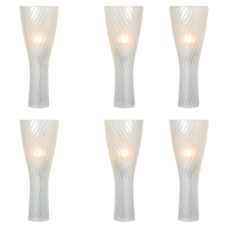 1 of 6 Striped Clear White Glass Wall Lights by Gangkofner for Peill, Germany For Sale