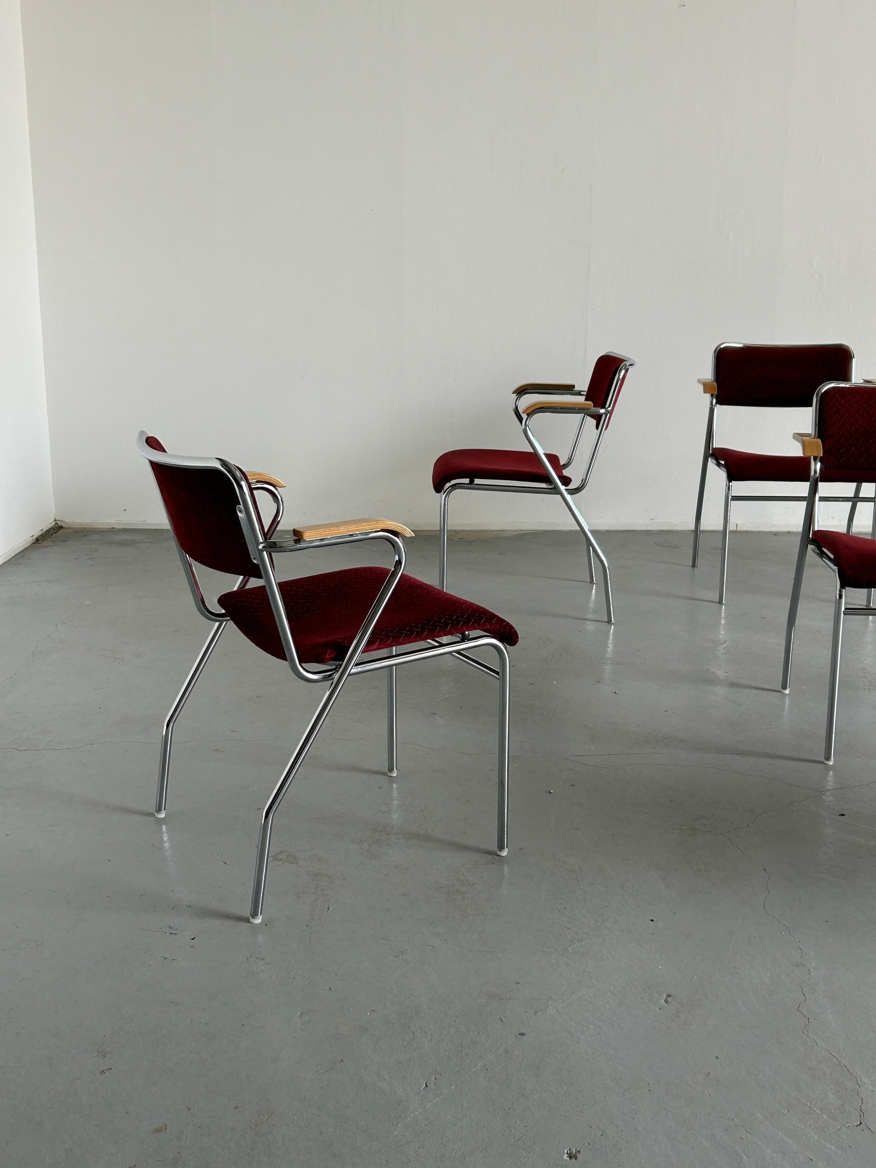 Steel 1 of 6 Vintage Bauhaus Design Upholstered Armchairs, 1960s Germany