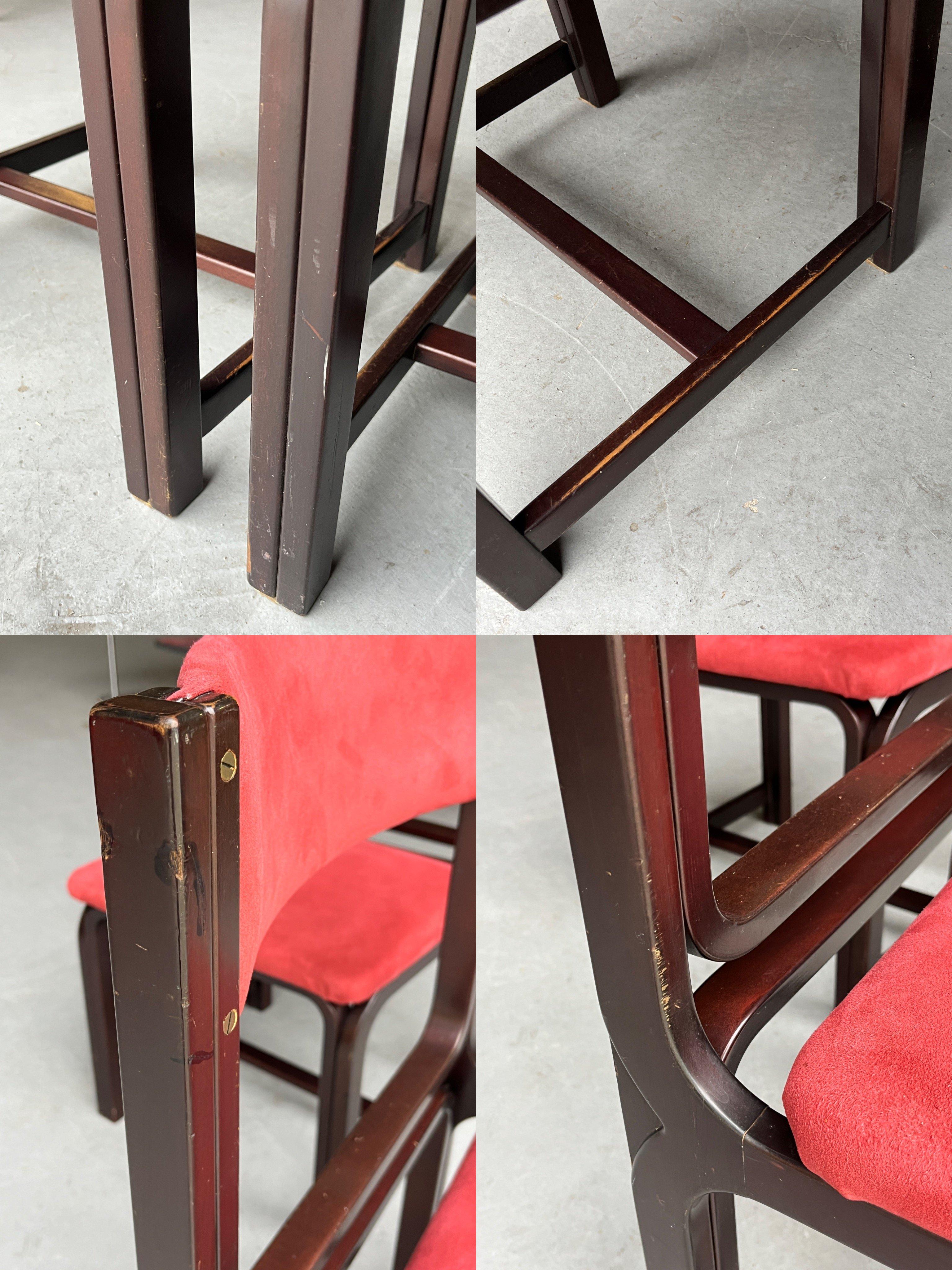 1 of 6 Vintage Mid-Century Dining Chairs in Bourdeaux Upholstery and Walnut, 70s For Sale 5