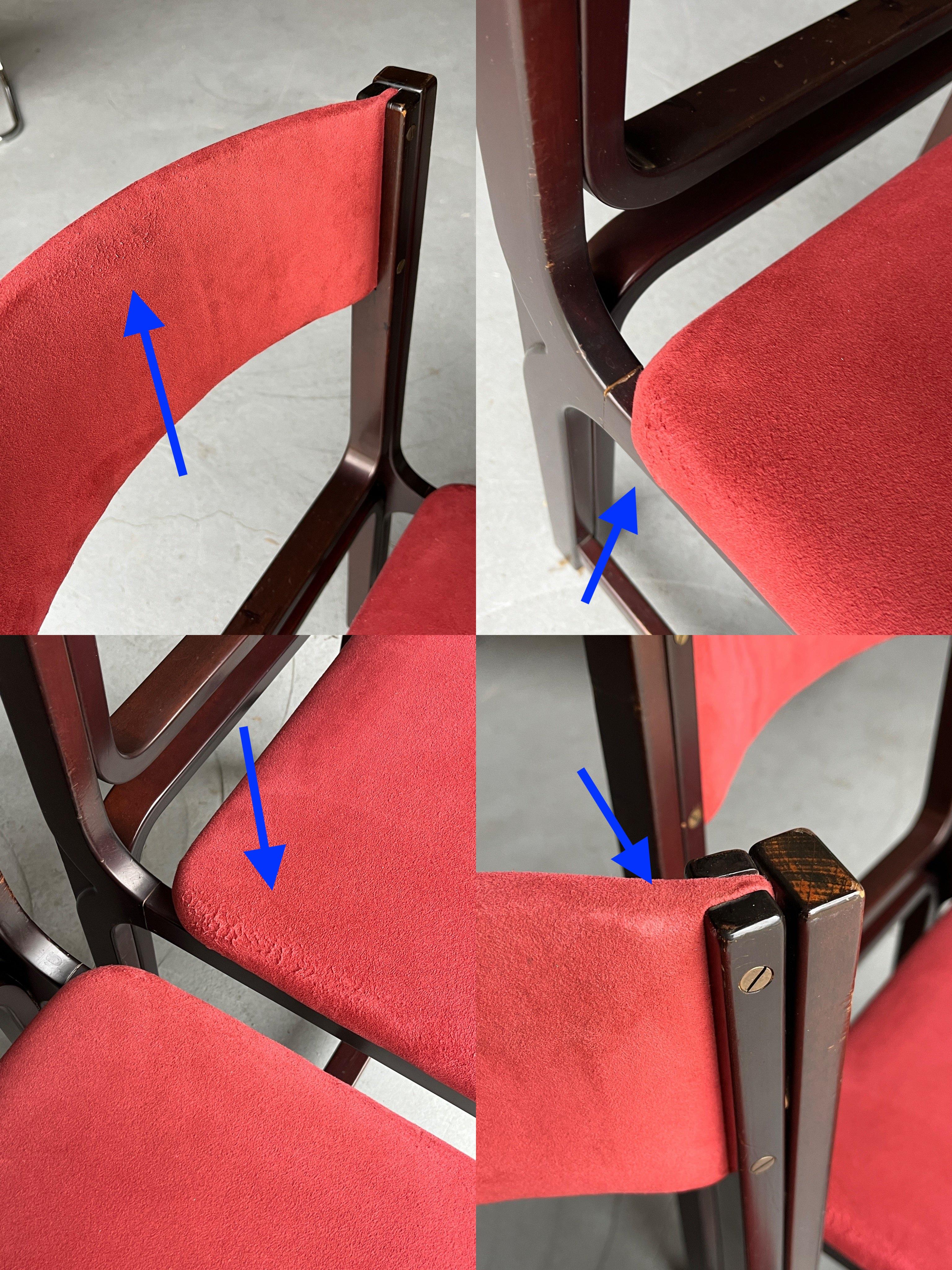 1 of 6 Vintage Mid-Century Dining Chairs in Bourdeaux Upholstery and Walnut, 70s For Sale 6