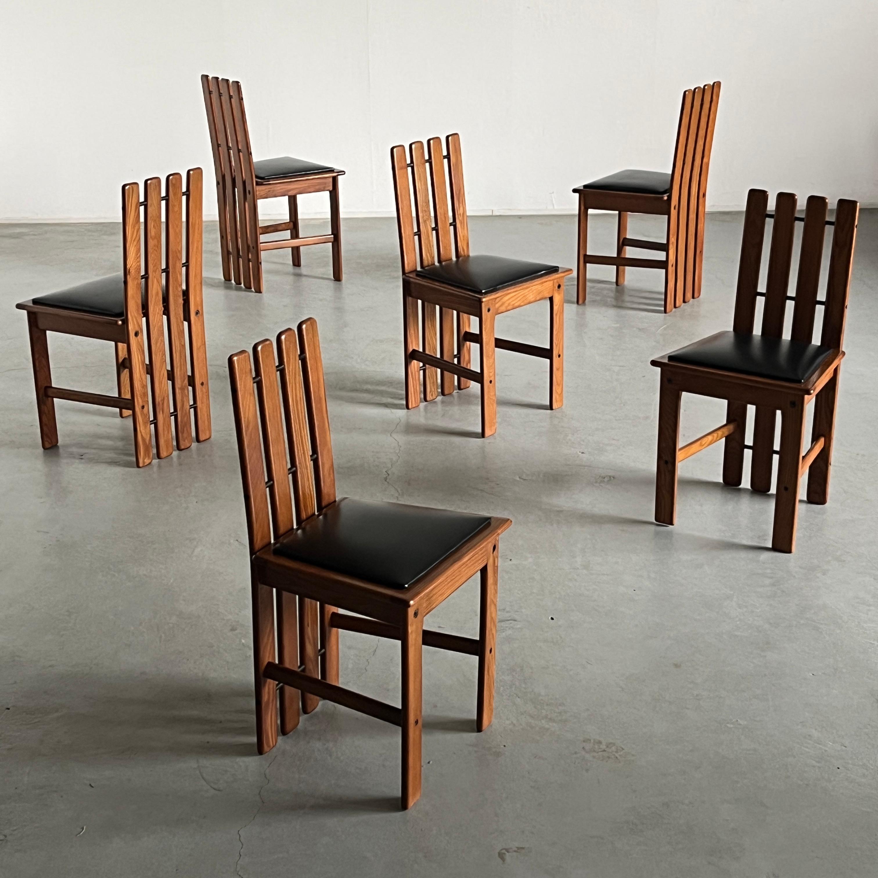 Mid-Century Modern 1 de 6 chaises de salle à manger vintage du milieu du siècle dans le style de Mario Marenco, Italie des années 70 en vente