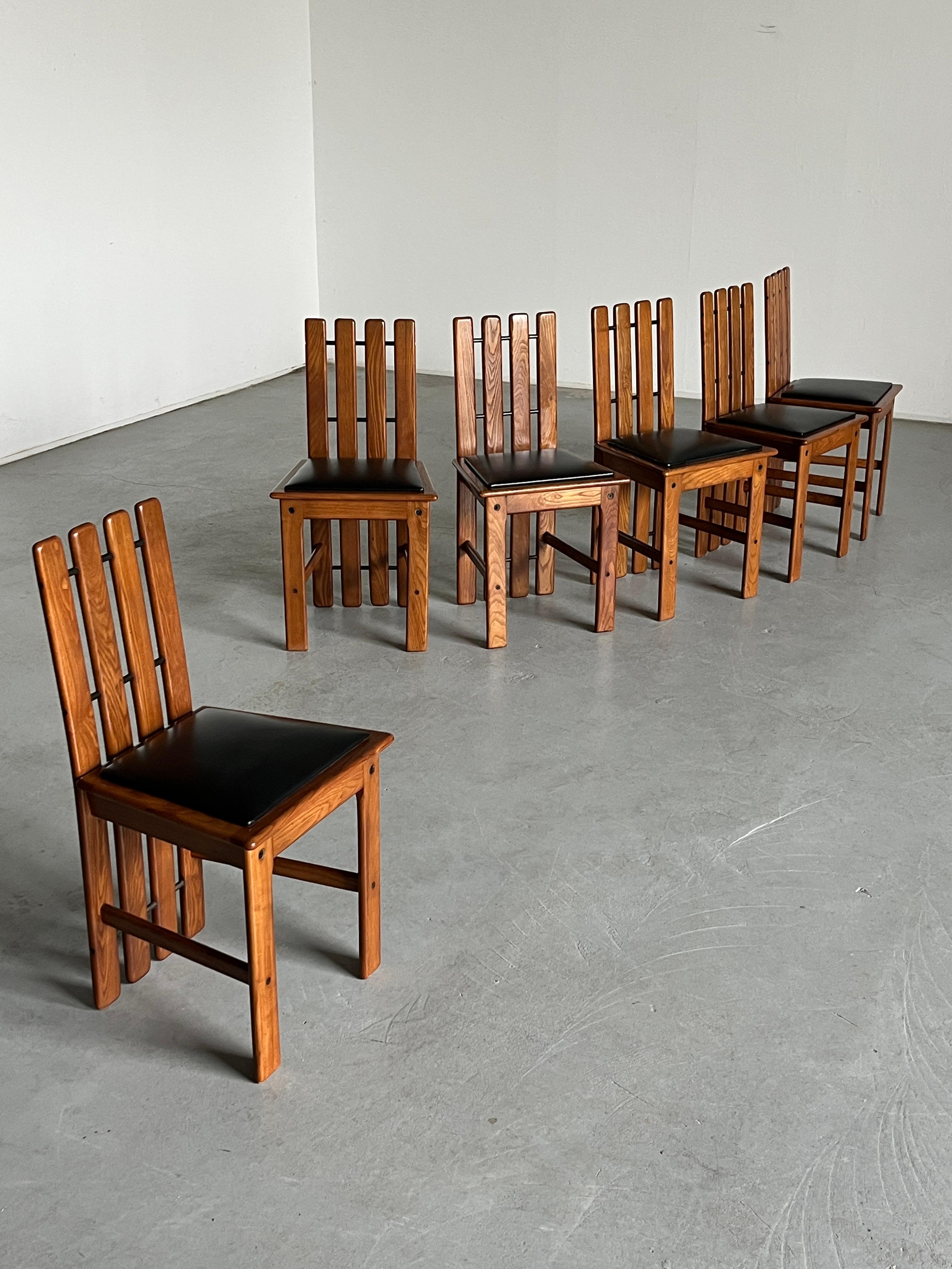 italien 1 de 6 chaises de salle à manger vintage du milieu du siècle dans le style de Mario Marenco, Italie des années 70 en vente