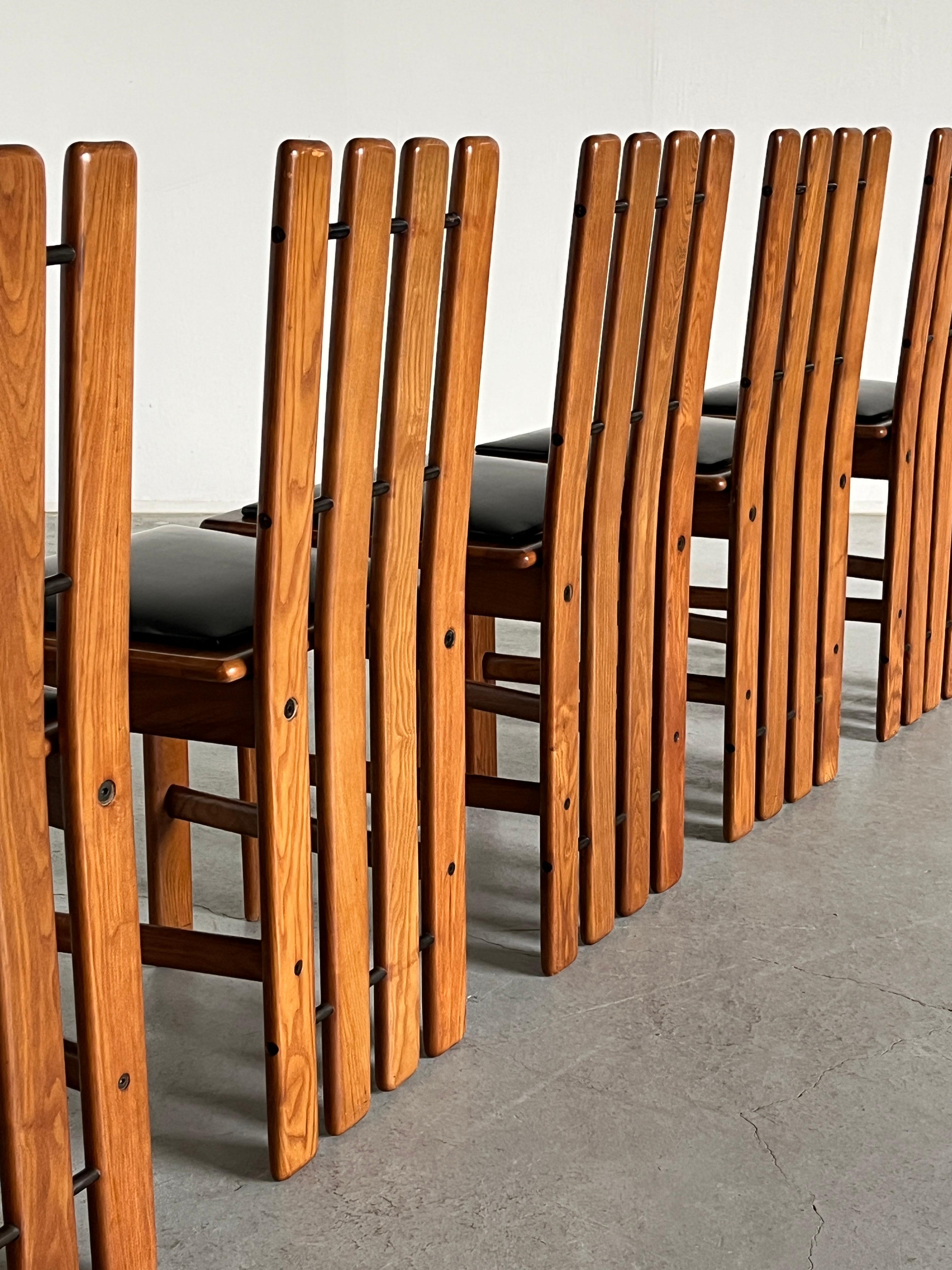 Cuir 1 de 6 chaises de salle à manger vintage du milieu du siècle dans le style de Mario Marenco, Italie des années 70 en vente