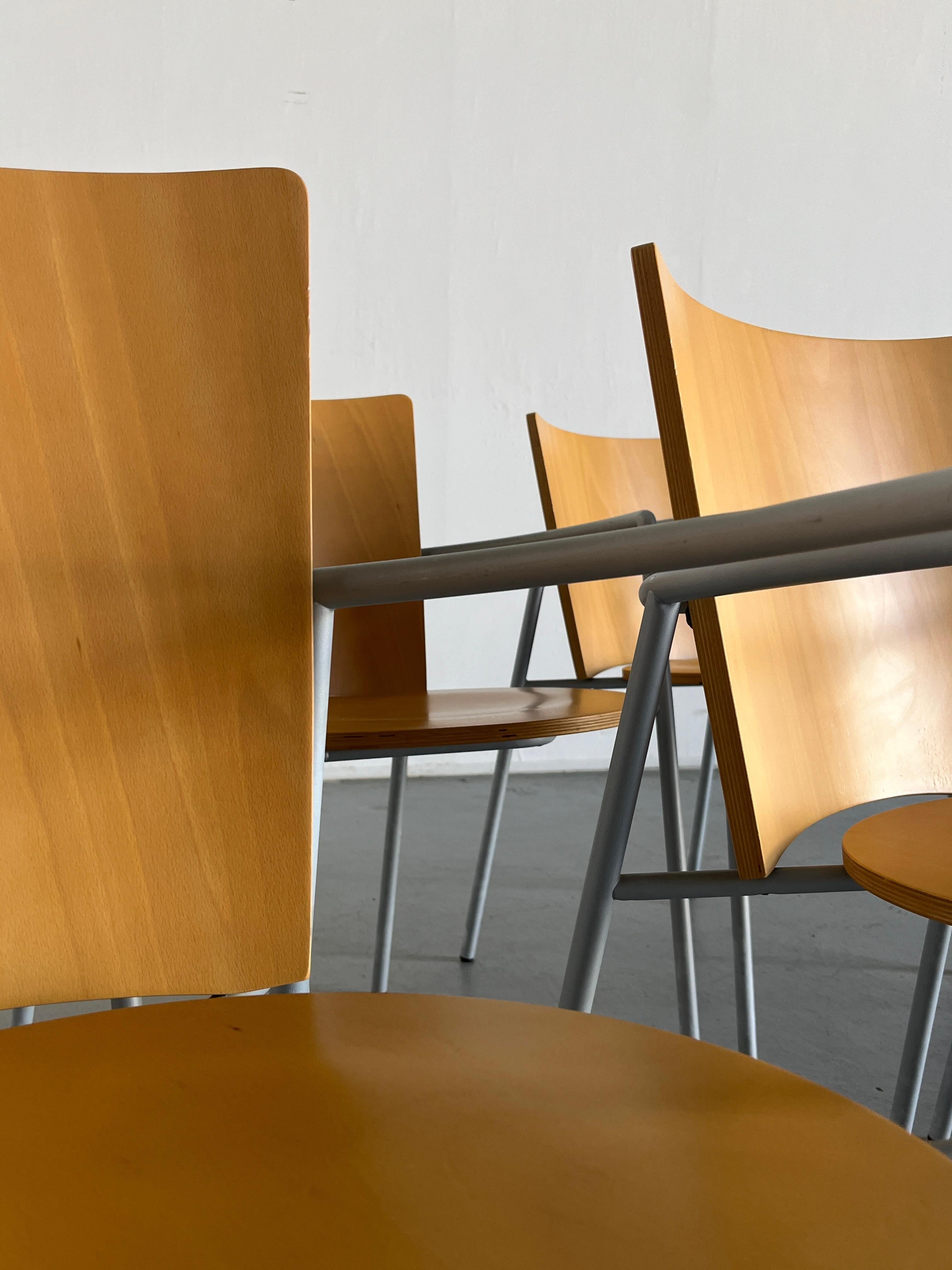 1 of 6 Vintage Postmodern Geometrical Armchairs, Bent Plywood and Metal, Italy For Sale 4