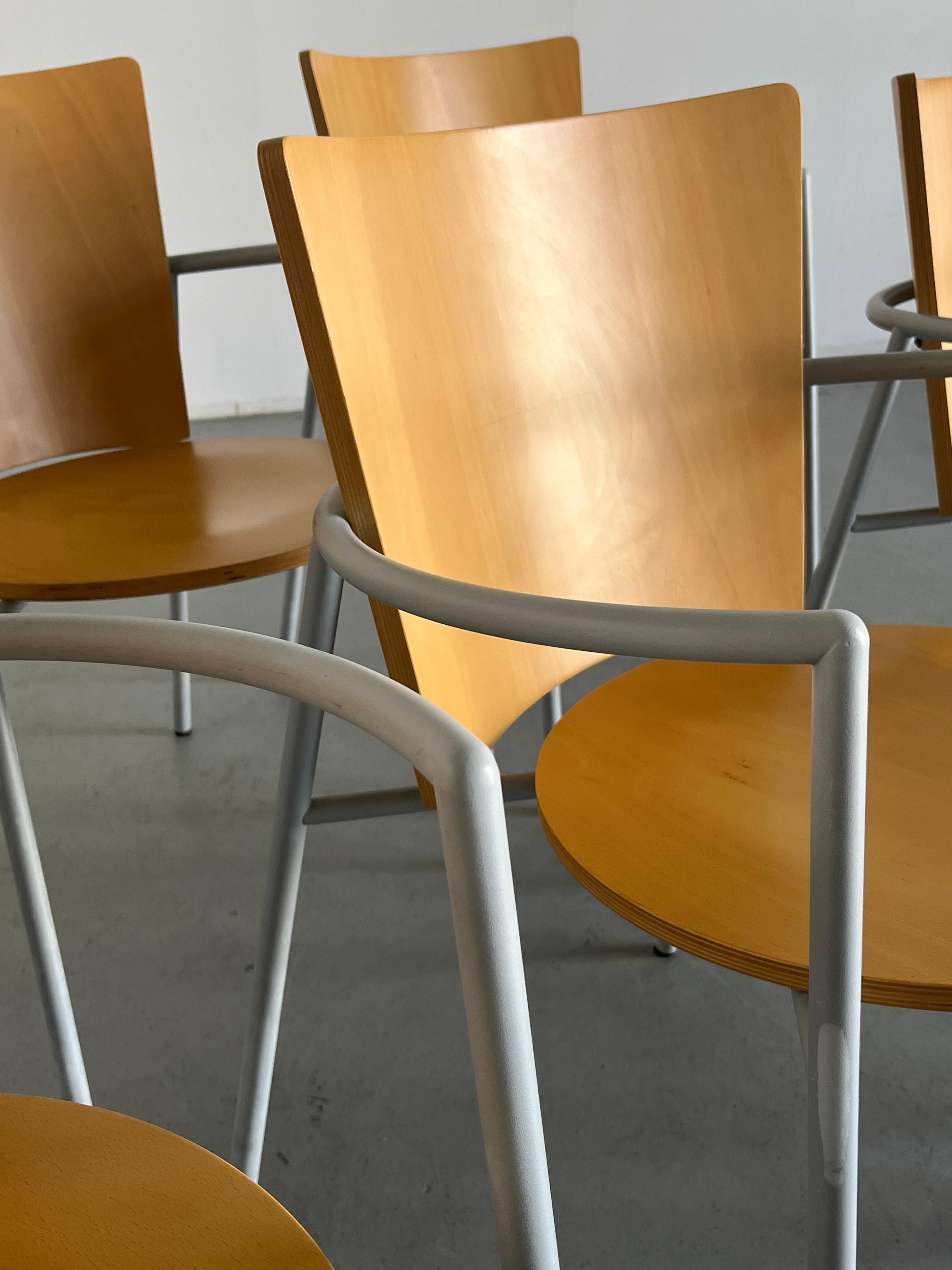 1 of 6 Vintage Postmodern Geometrical Armchairs, Bent Plywood and Metal, Italy For Sale 5