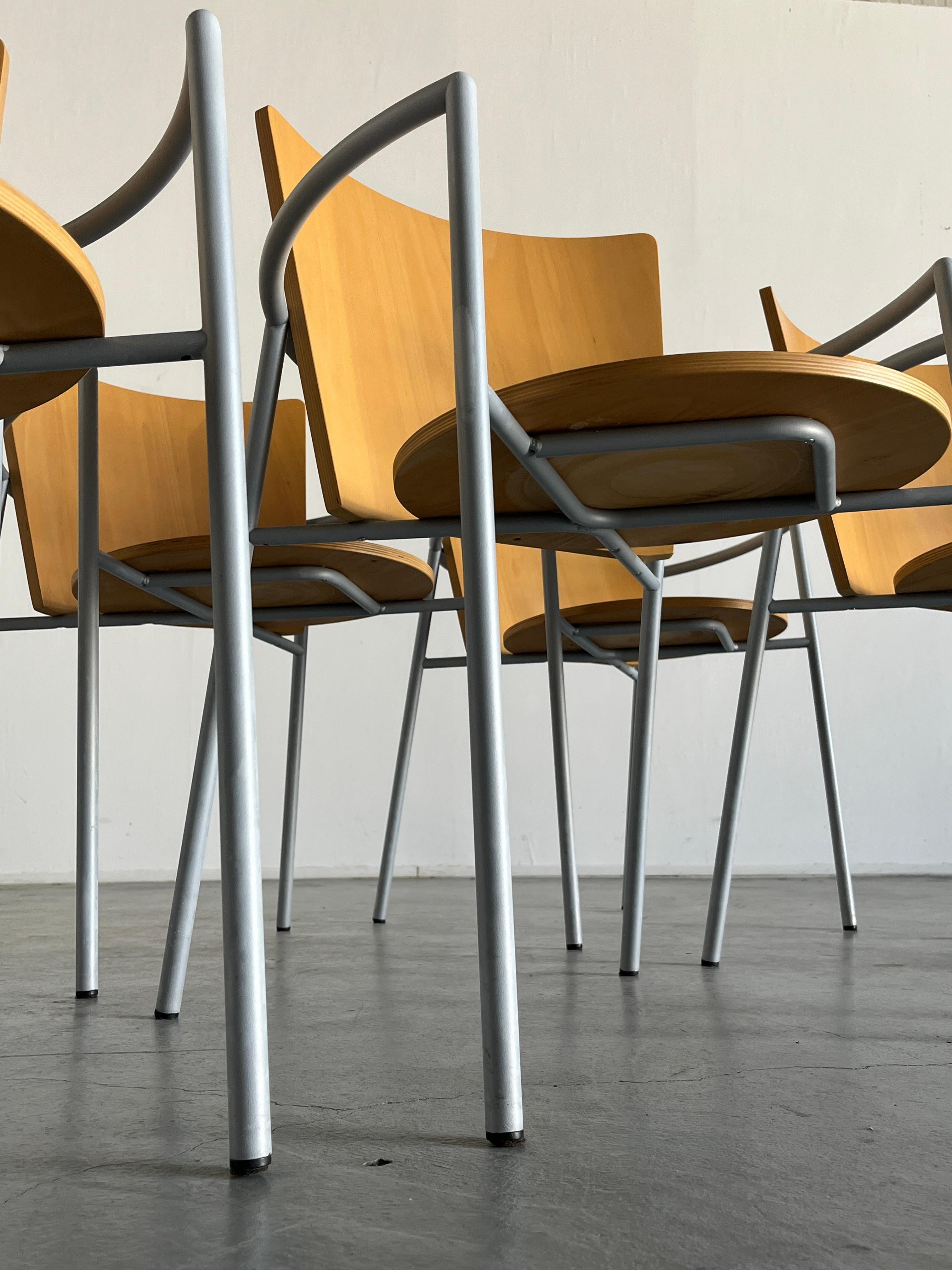 1 of 6 Vintage Postmodern Geometrical Armchairs, Bent Plywood and Metal, Italy For Sale 6