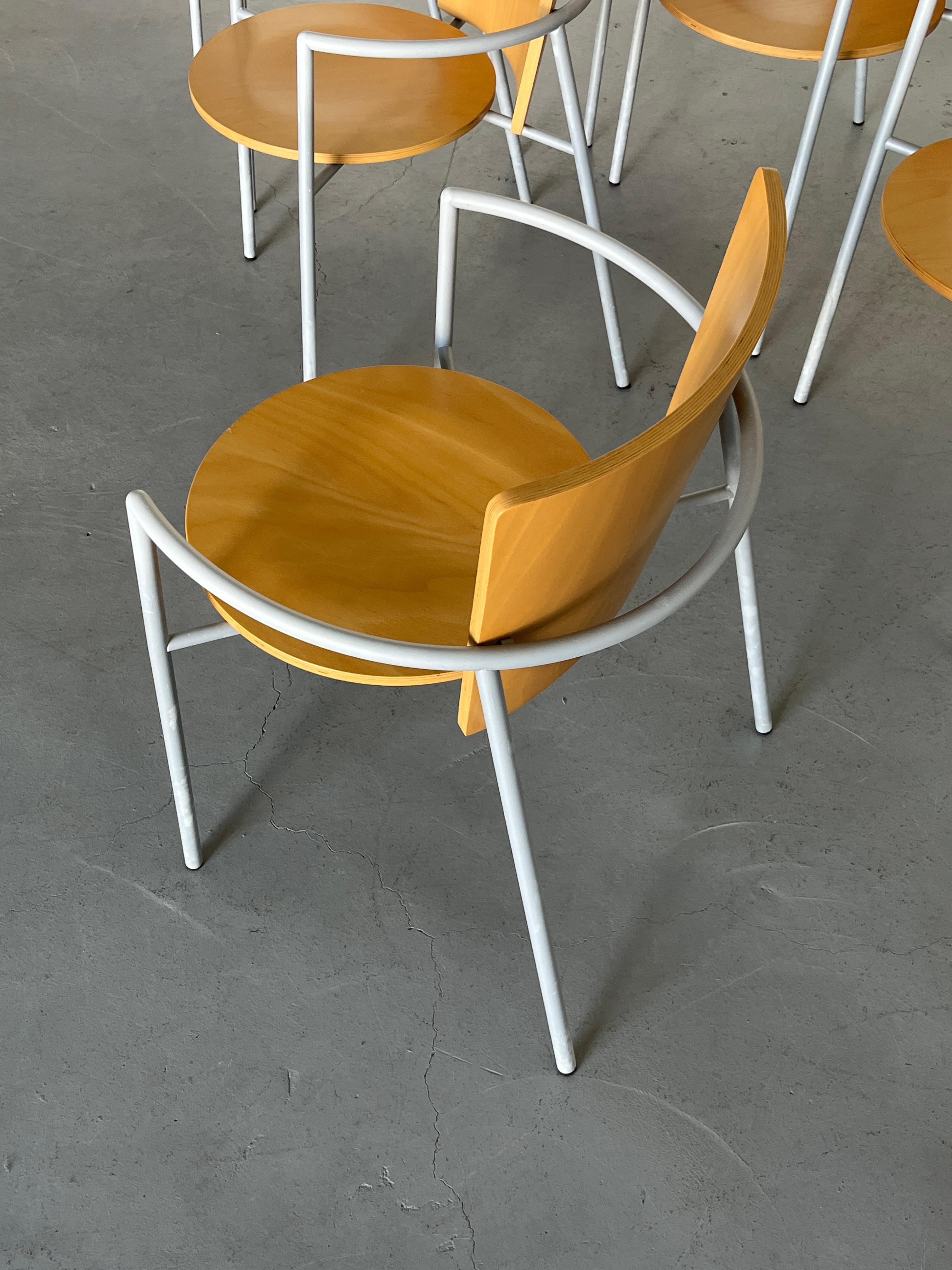 1 of 6 Vintage Postmodern Geometrical Armchairs, Bent Plywood and Metal, Italy For Sale 7