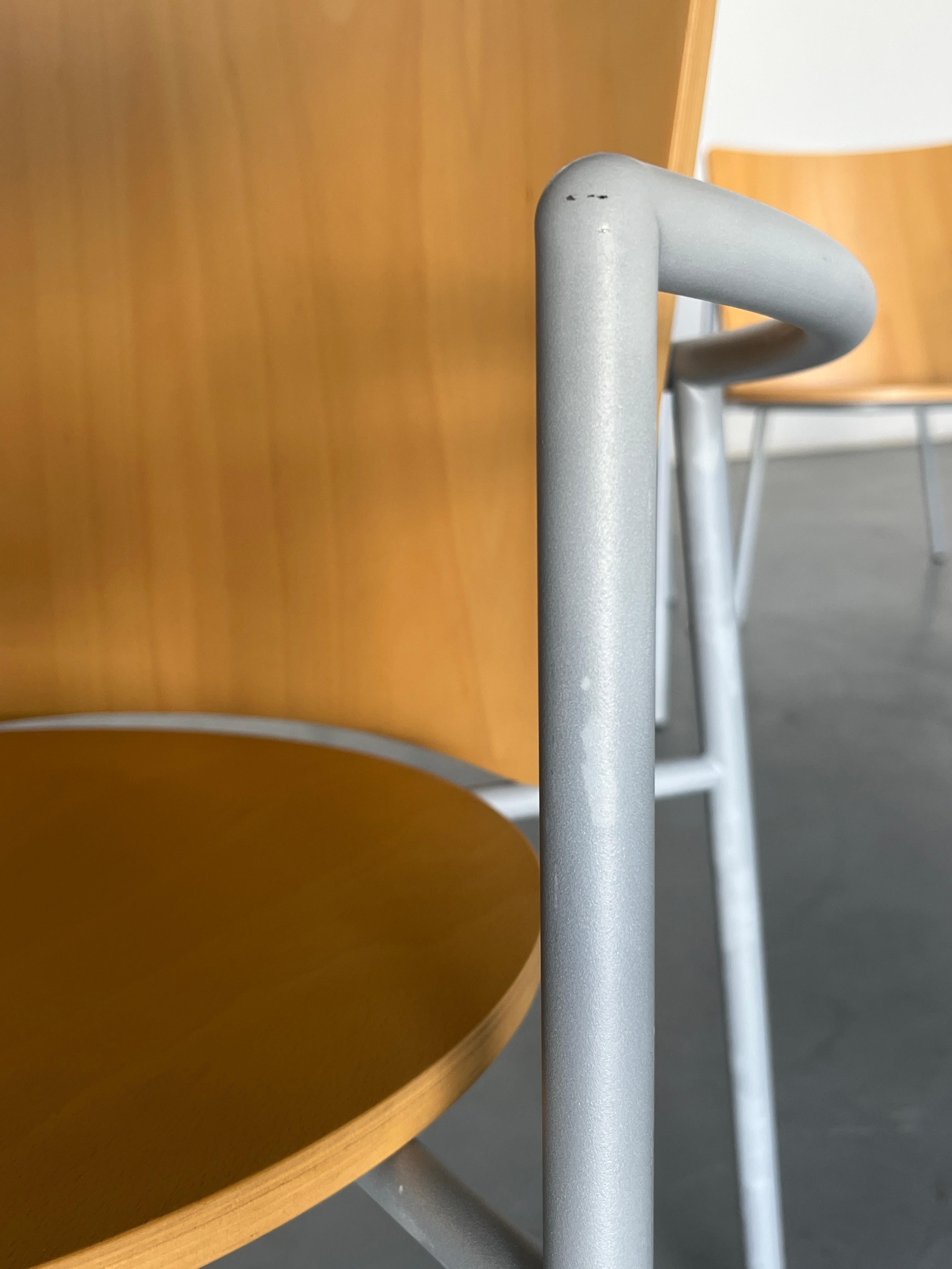 1 of 6 Vintage Postmodern Geometrical Armchairs, Bent Plywood and Metal, Italy For Sale 10