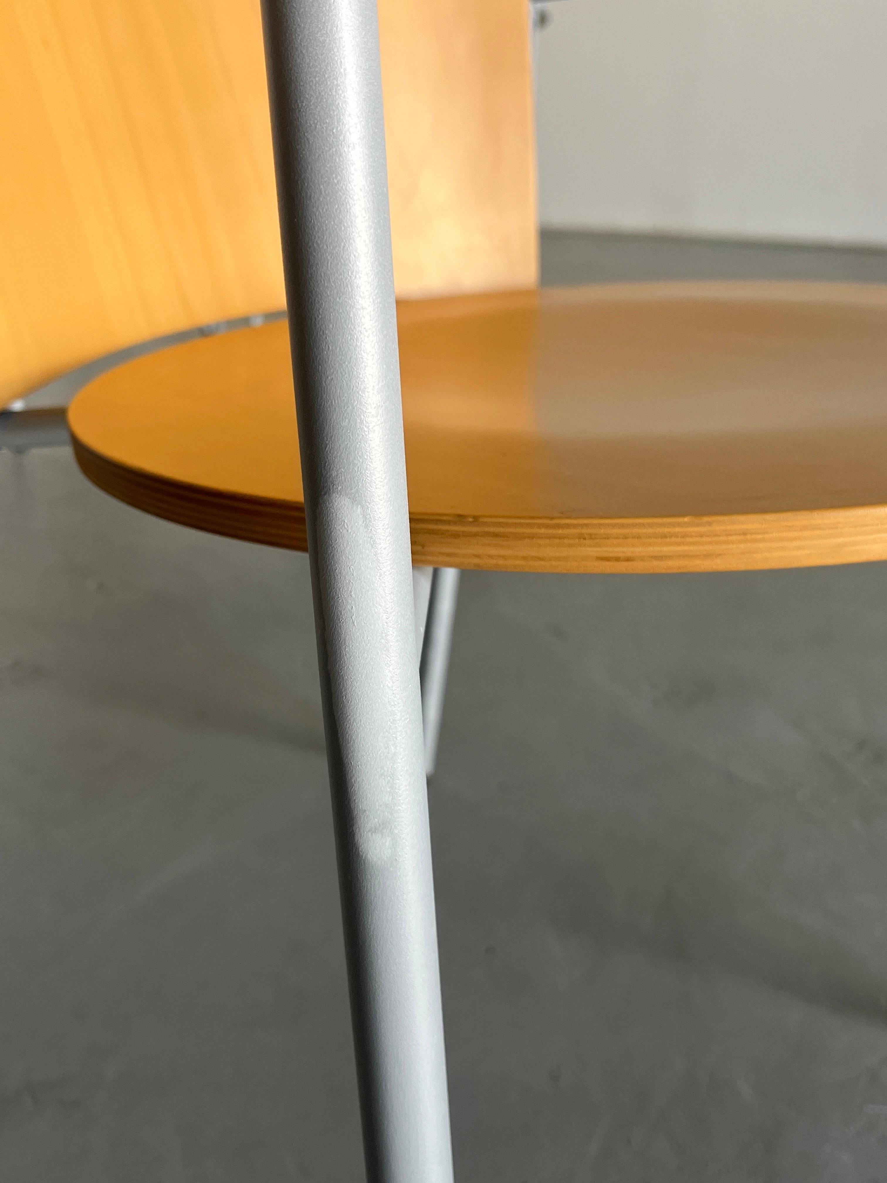 1 of 6 Vintage Postmodern Geometrical Armchairs, Bent Plywood and Metal, Italy For Sale 11