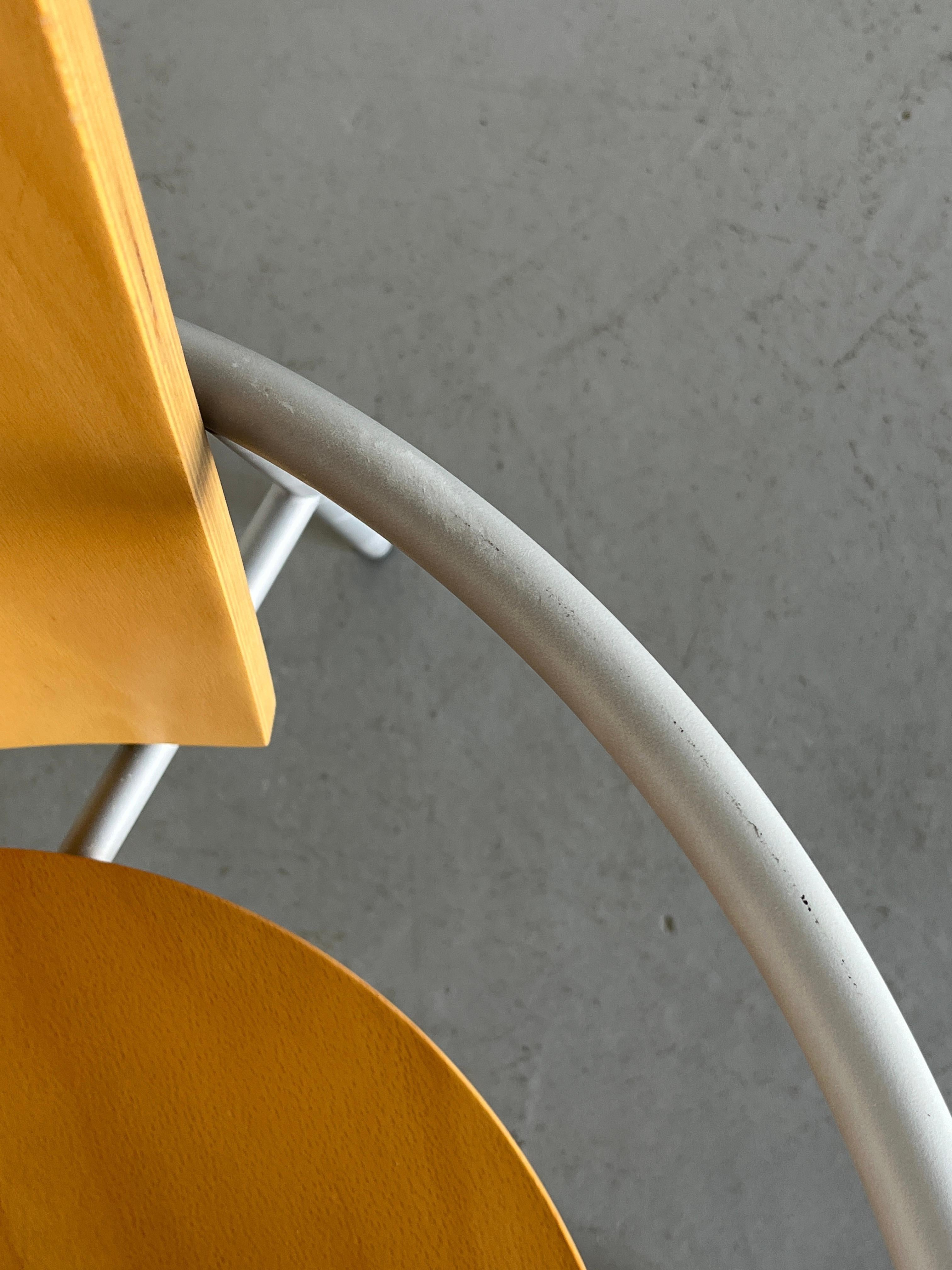 1 of 6 Vintage Postmodern Geometrical Armchairs, Bent Plywood and Metal, Italy For Sale 13
