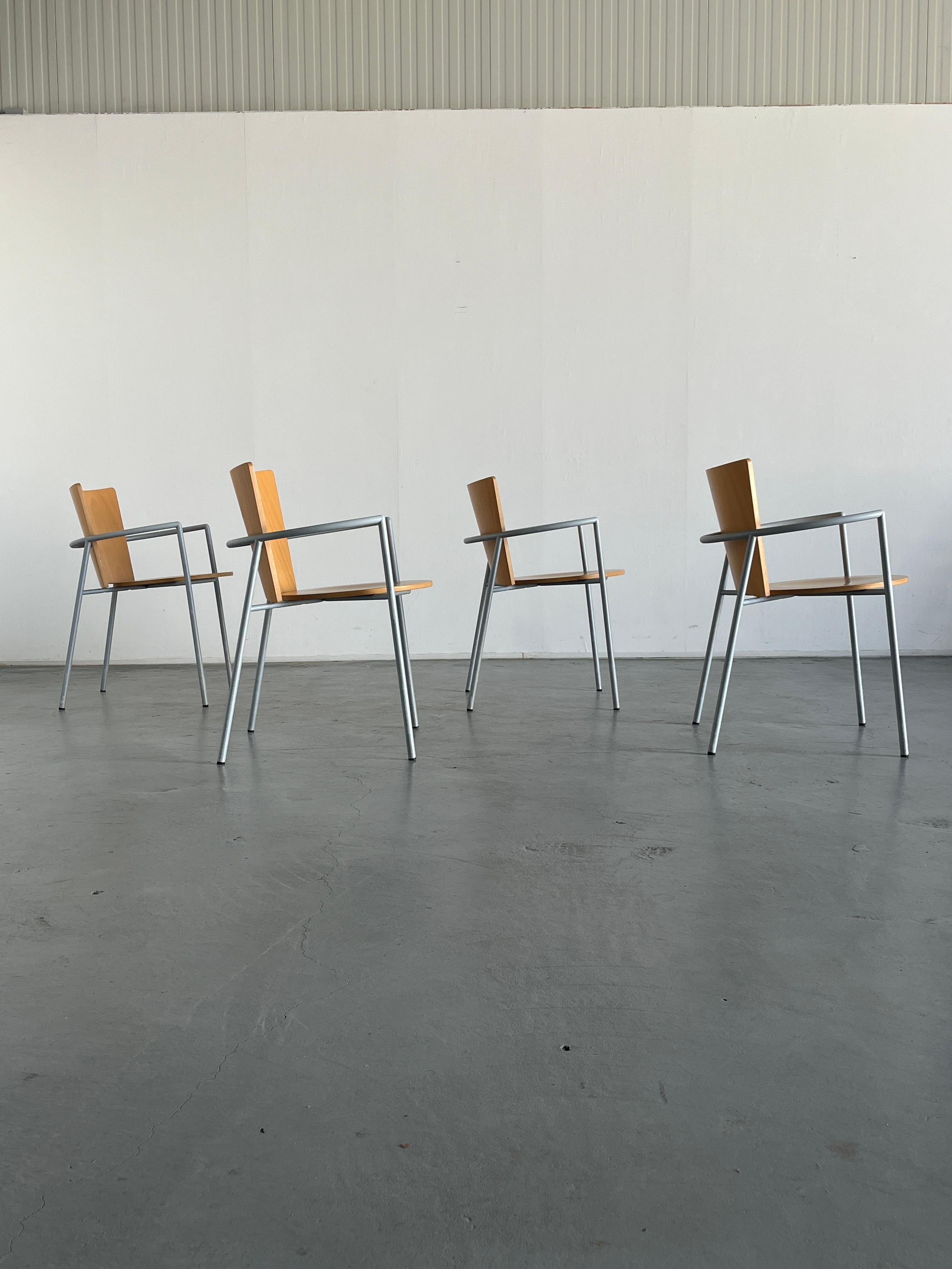 1 of 6 Vintage Postmodern Geometrical Armchairs, Bent Plywood and Metal, Italy For Sale 1