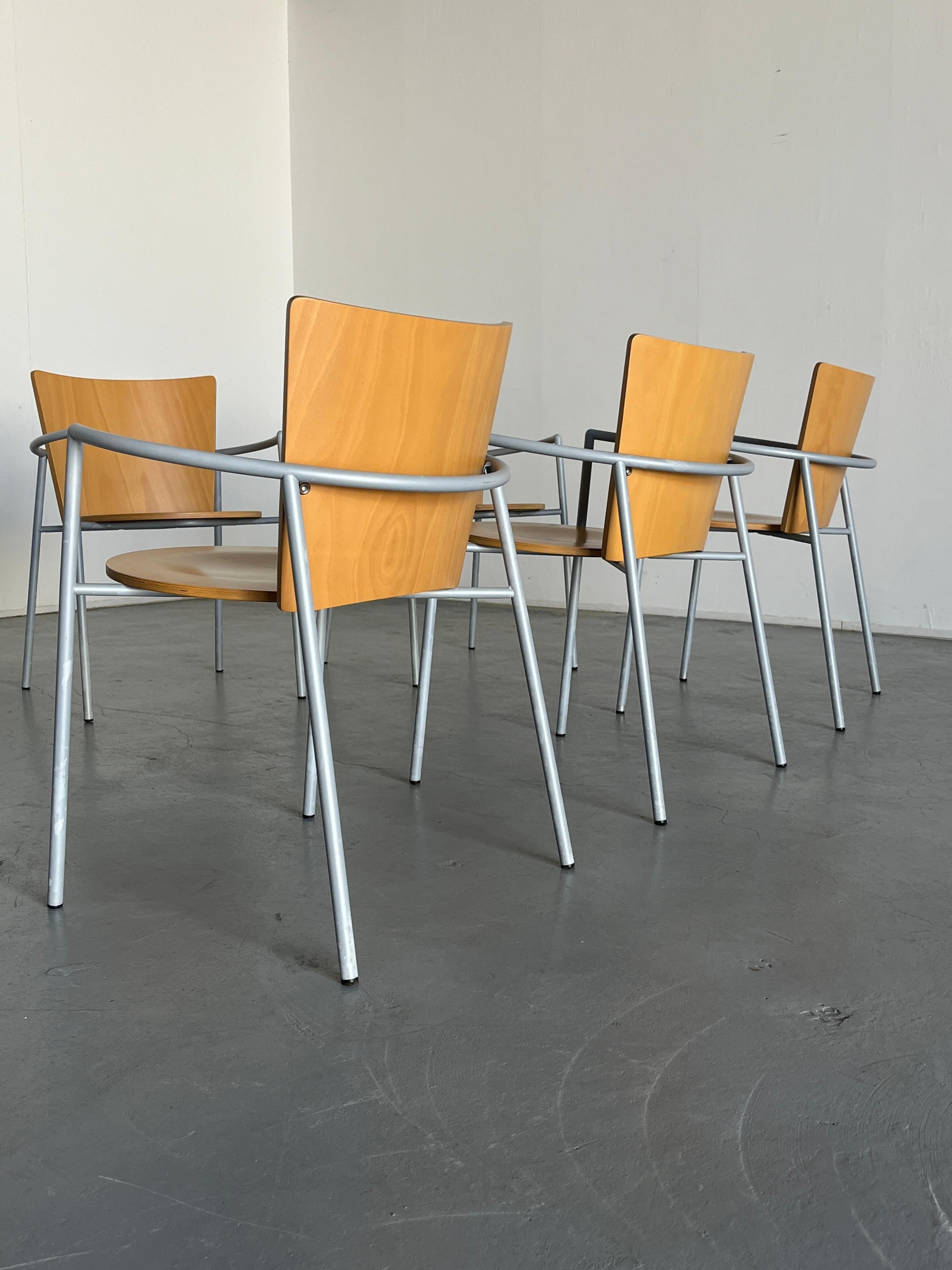 1 of 6 Vintage Postmodern Geometrical Armchairs, Bent Plywood and Metal, Italy For Sale 2