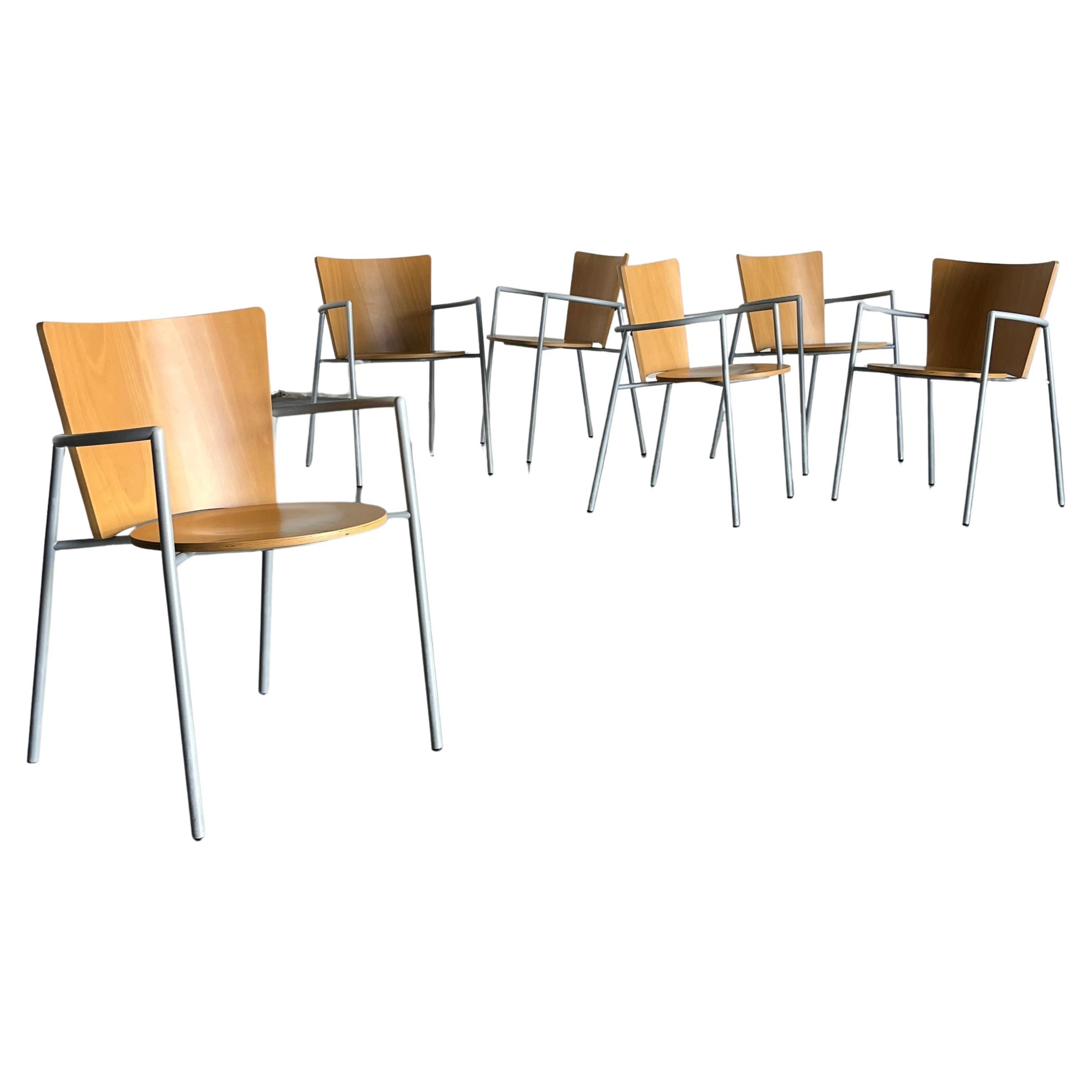 1 of 6 Vintage Postmodern Geometrical Armchairs, Bent Plywood and Metal, Italy For Sale