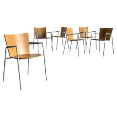 1 von 6 postmodernen geometrischen Vintage-Sesseln aus gebogenem Sperrholz und Metall, Italien