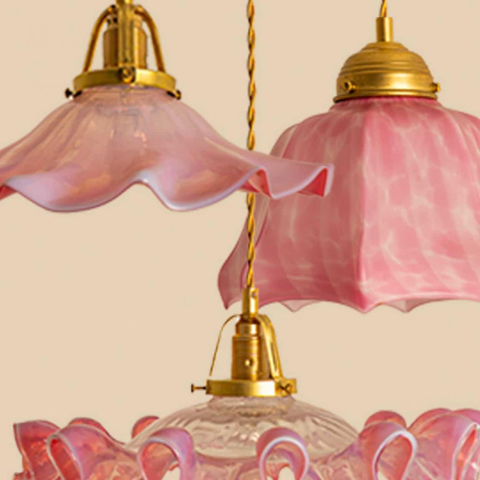 1 of 7 Ciondoli in vetro soffiato a mano di Murano Art Deco increspato Rosso Rosa Bianco, 1940 in vendita 3