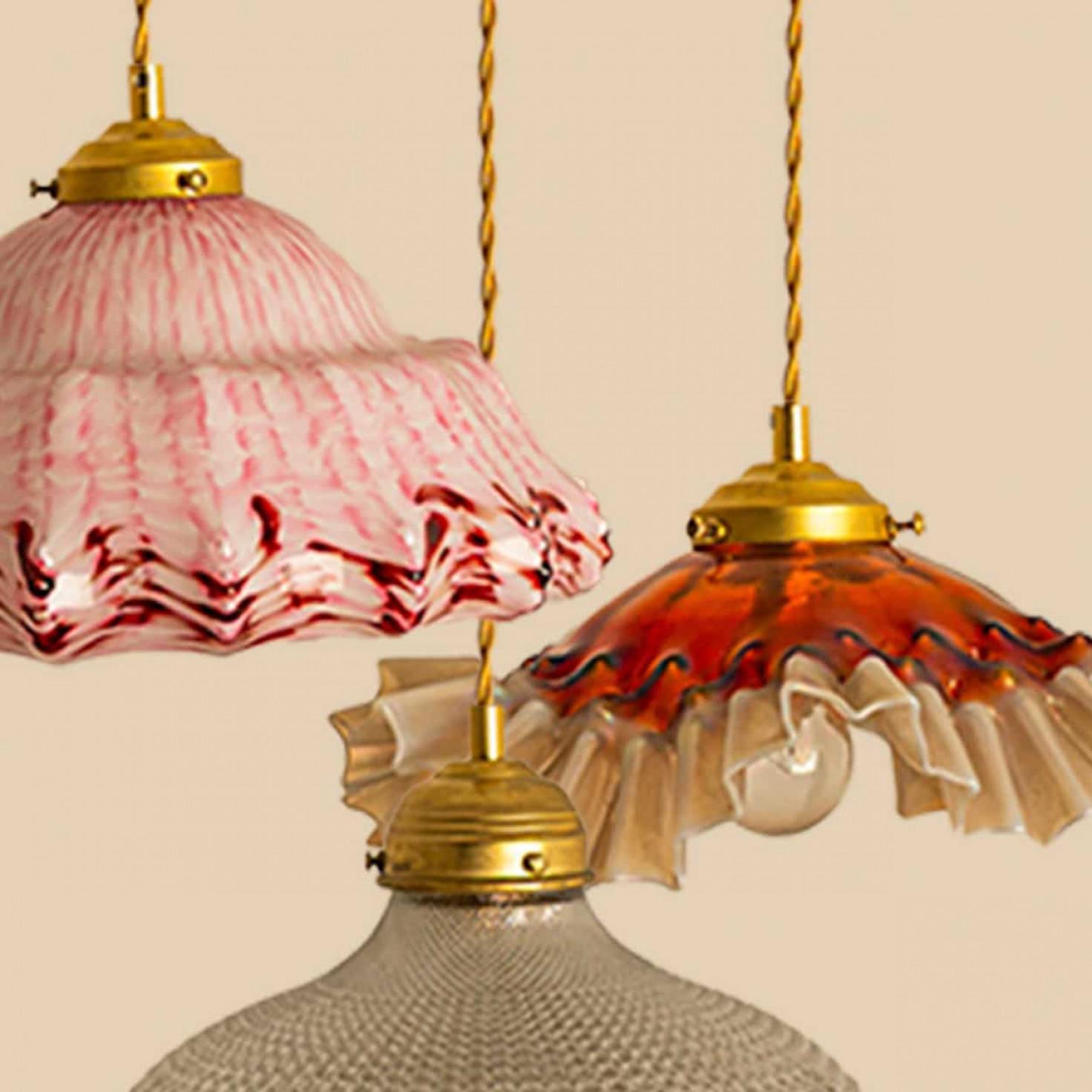 1 of 7 Ciondoli in vetro soffiato a mano di Murano Art Deco increspato Rosso Rosa Bianco, 1940 in vendita 6