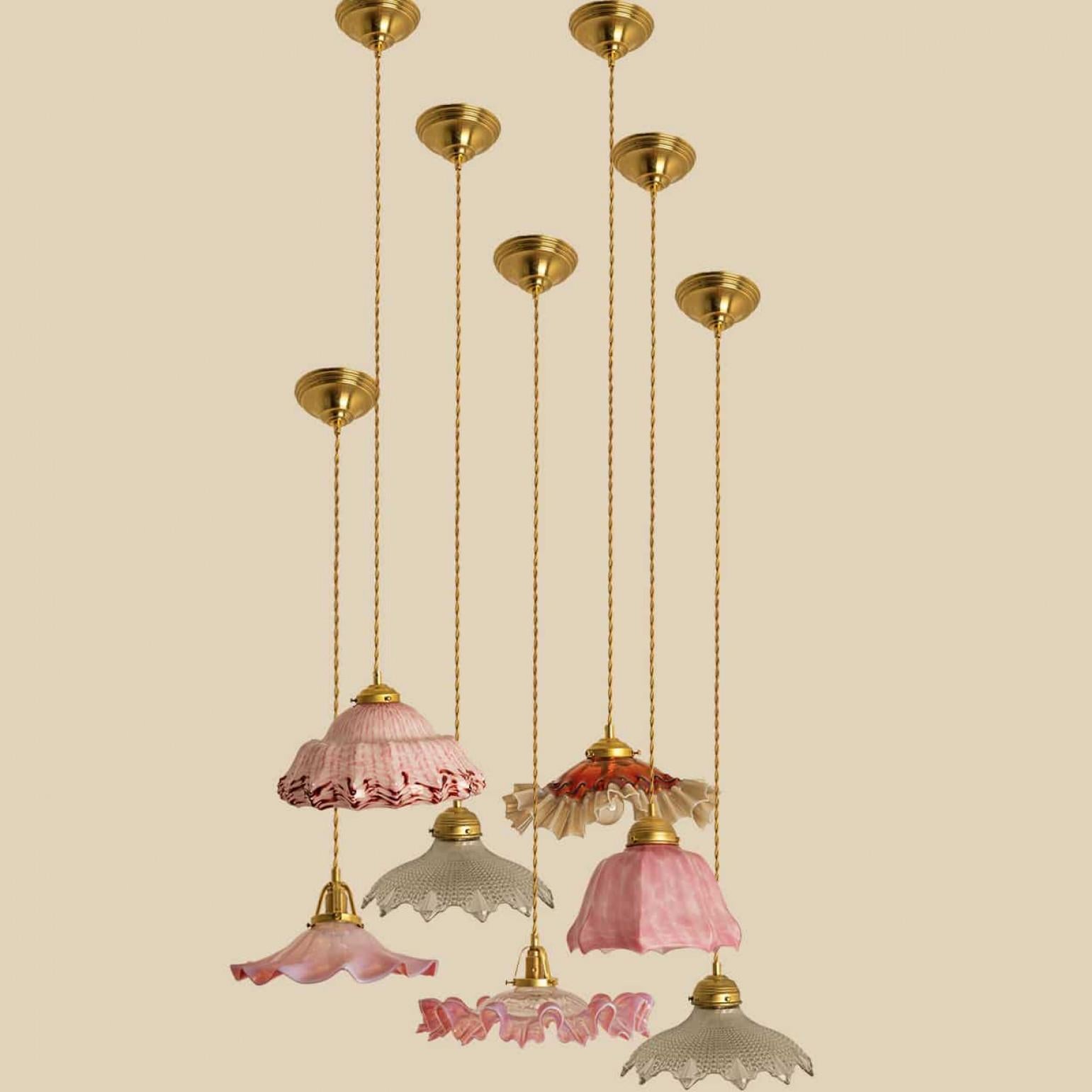 1 de 7 Colgantes Art Decó de cristal soplado de Murano Rojo Rosa Blanco, 1940 Otro en venta