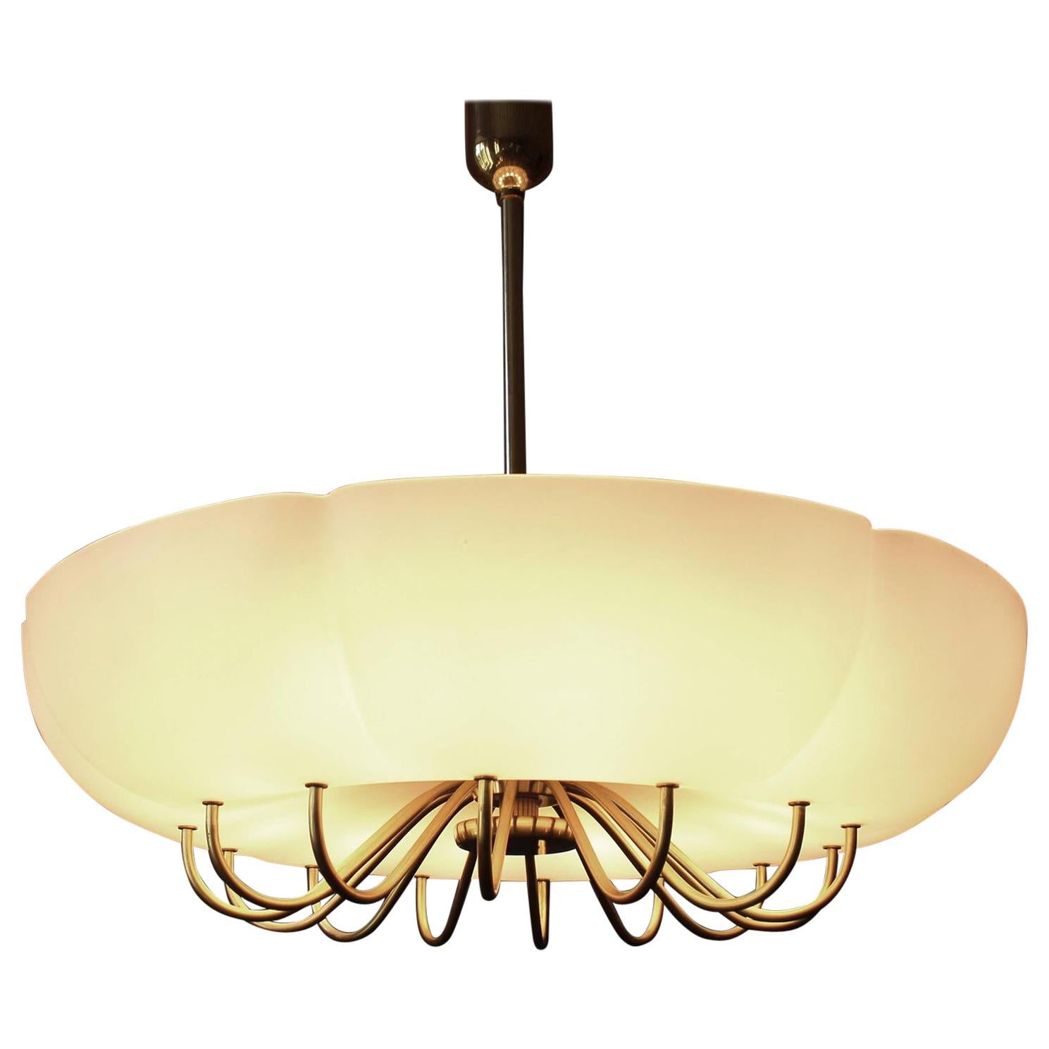 1 of 5 Ballroom Shell Brass Chandeliers, Germany, 1950s For Sale