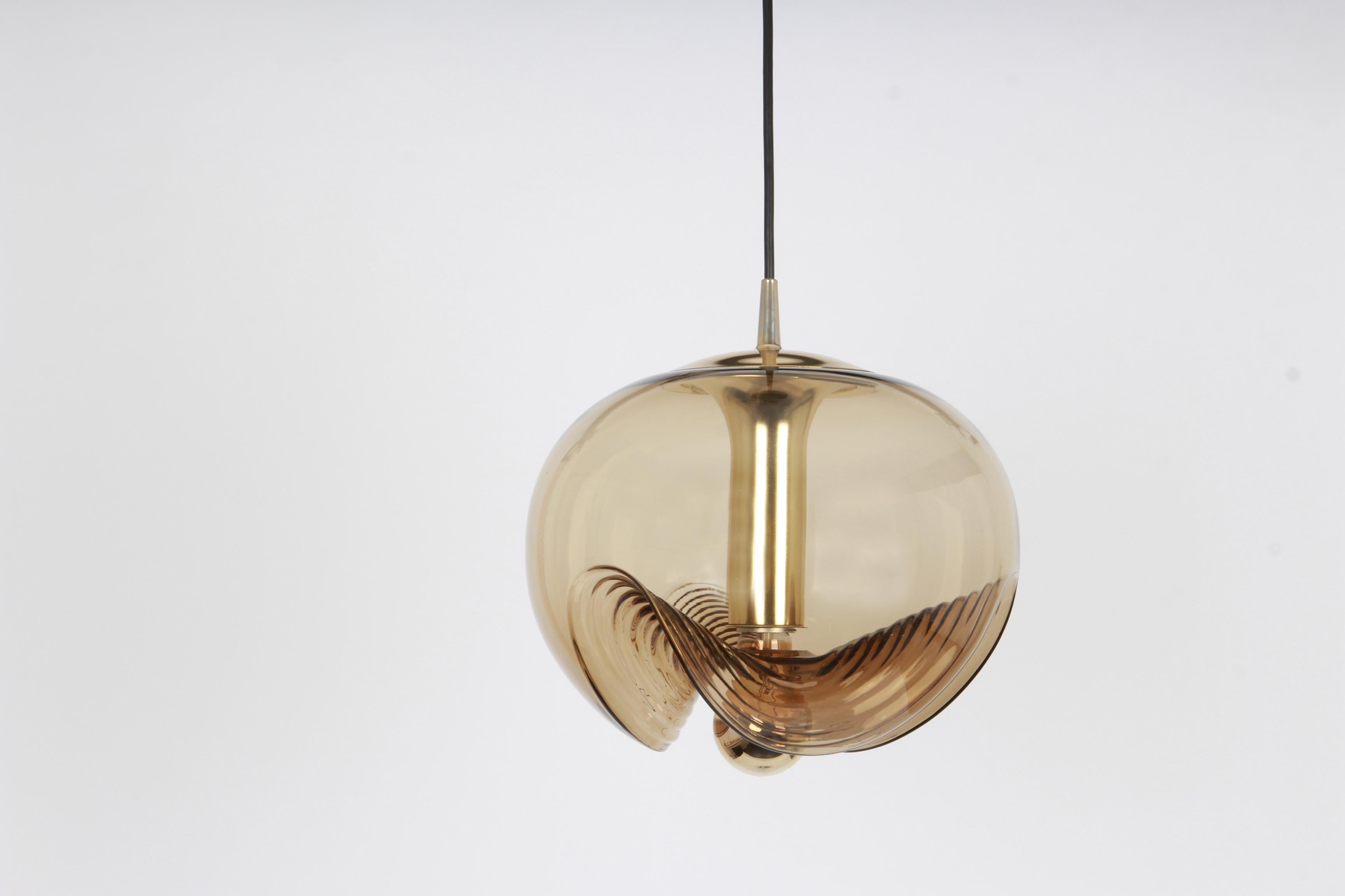 1 of 7 Large Smoked Glass Pendant Light by Peill & Putzler, Germany, 1970s For Sale 2