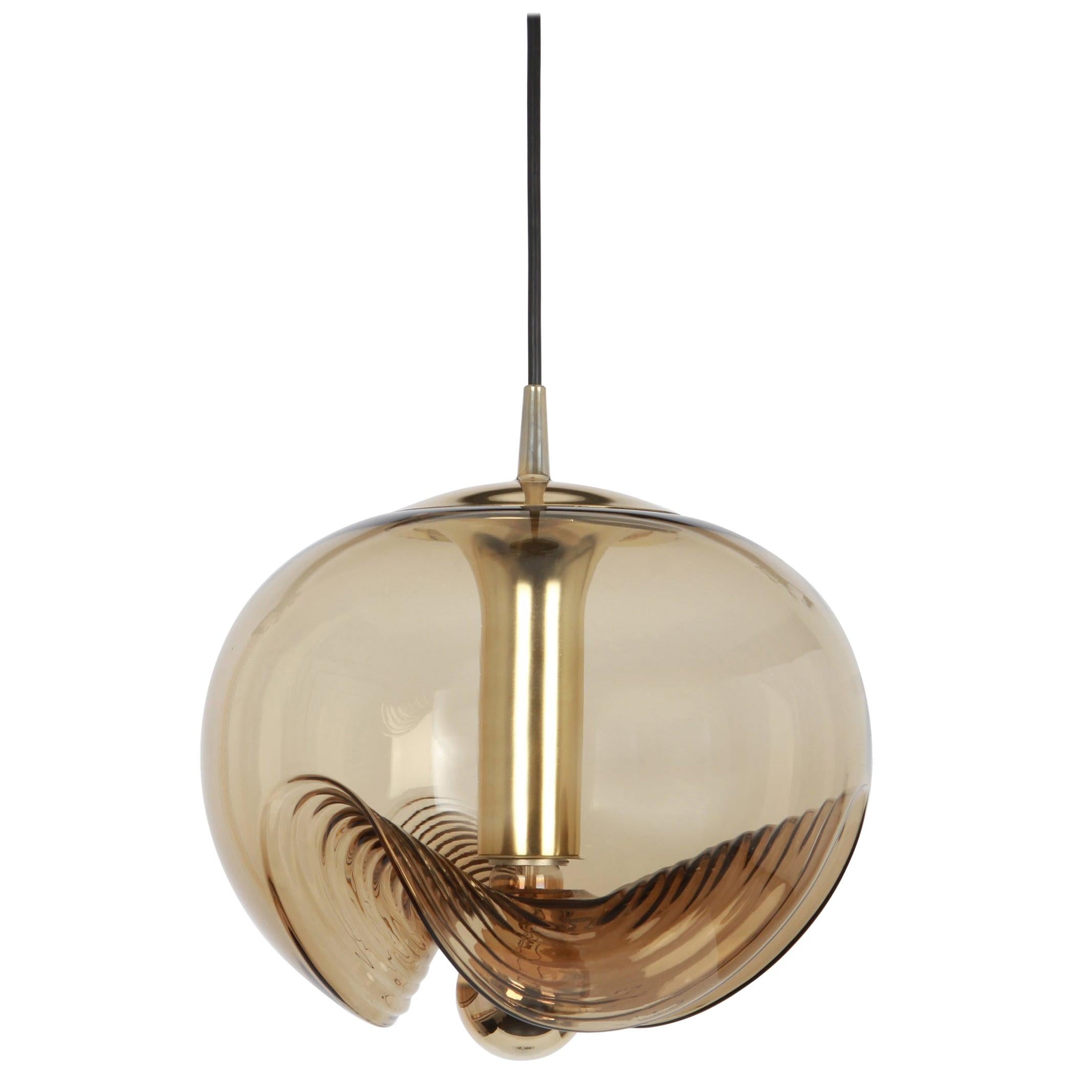 1 of 7 Large Smoked Glass Pendant Light by Peill & Putzler, Germany, 1970s