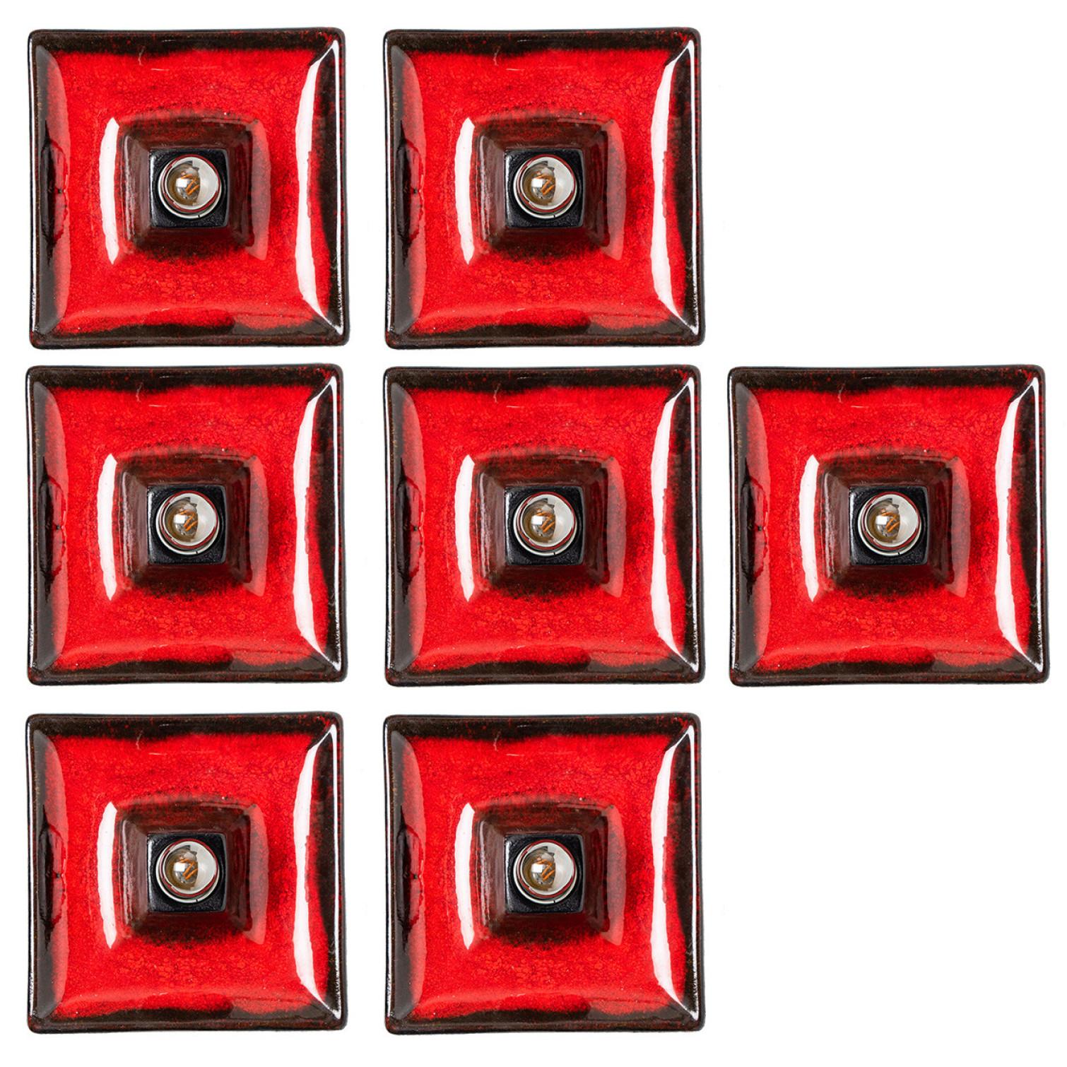 1 of 7 Red Black Square Ceramic Wall Lights , Germany For Sale 6