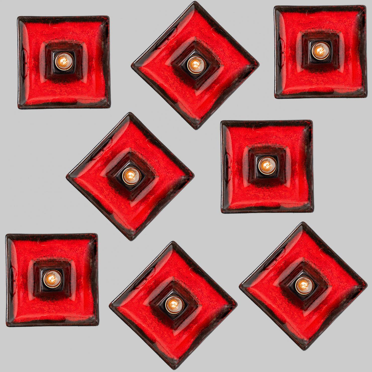 1 of 7 Lampade da parete quadrate in ceramica rossa e nera, Germania in vendita 5