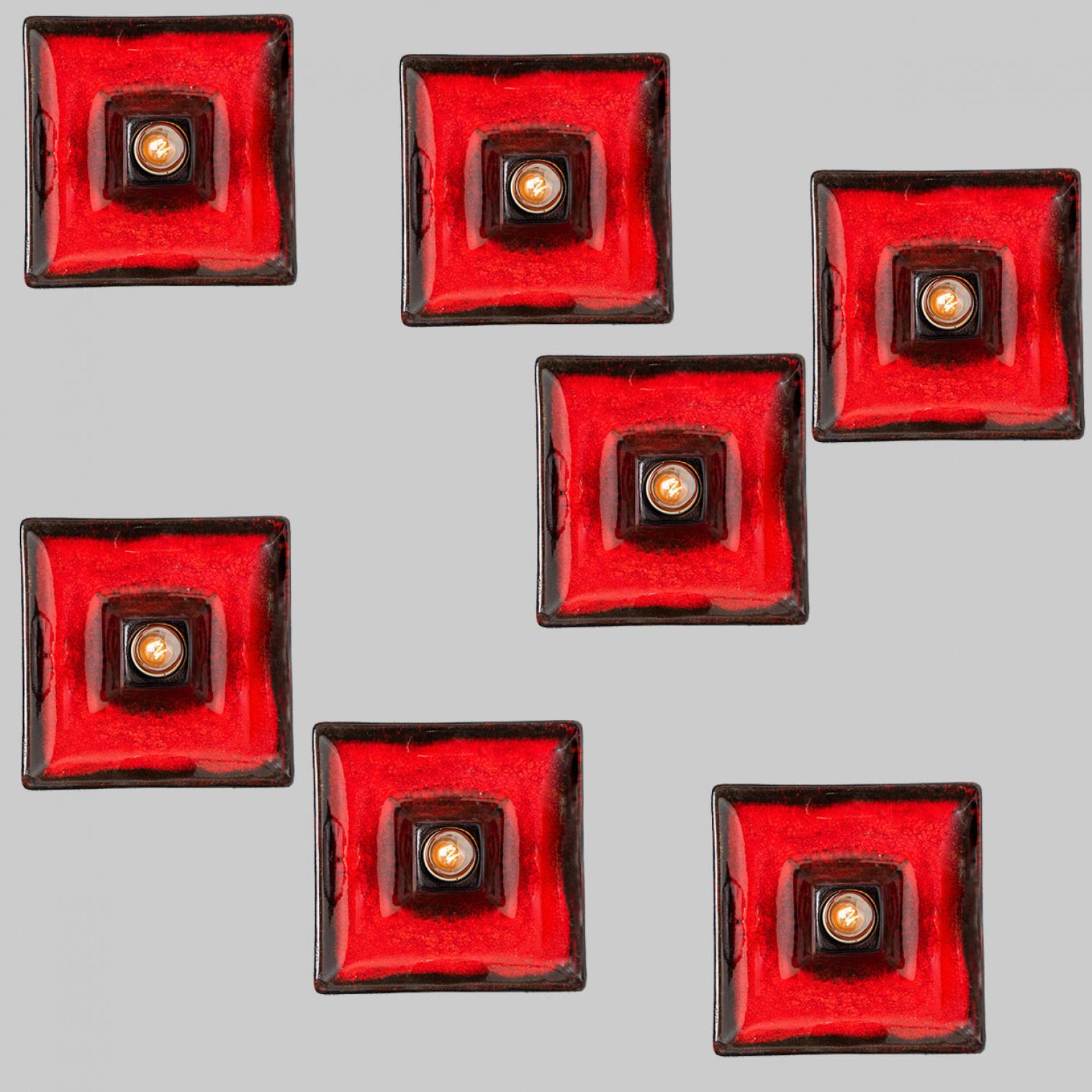 1 of 7 Lampade da parete quadrate in ceramica rossa e nera, Germania in vendita 6